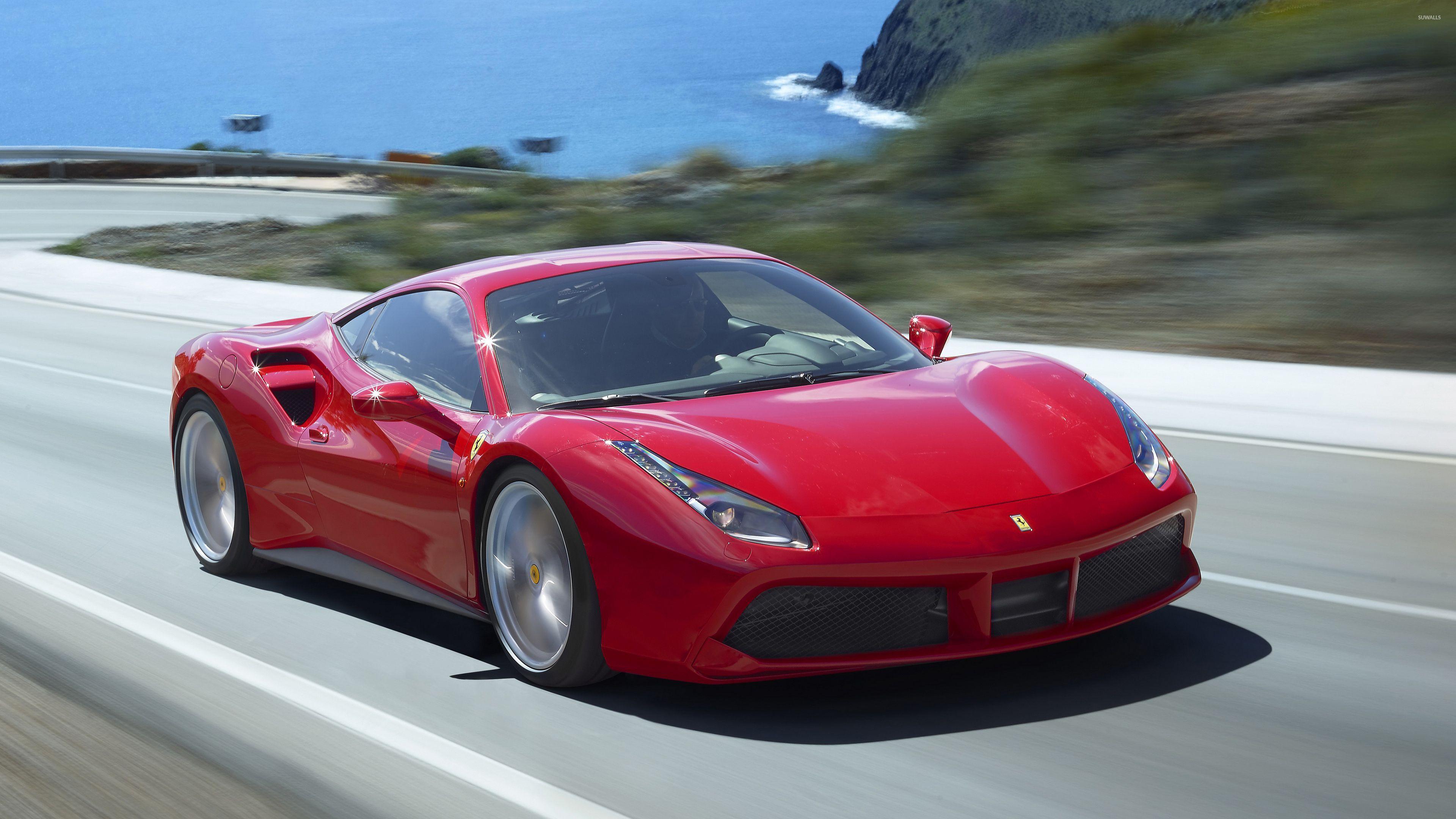 3840x2160 Red Ferrari 488 GTB on the road wallpaper wallpaper