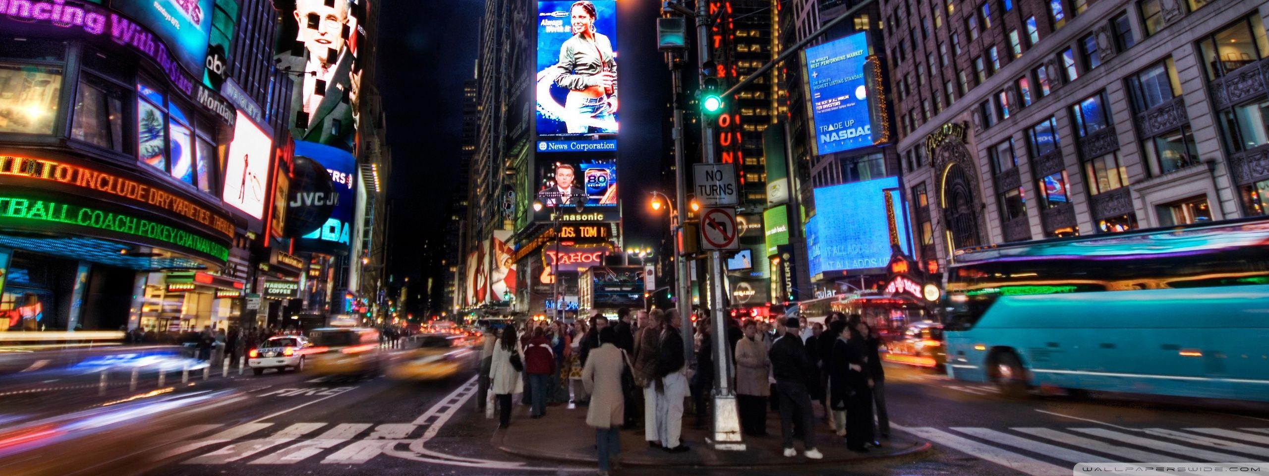 2560x960 Times Square At Night Ultra HD Desktop Background Wallpaper for 4K
