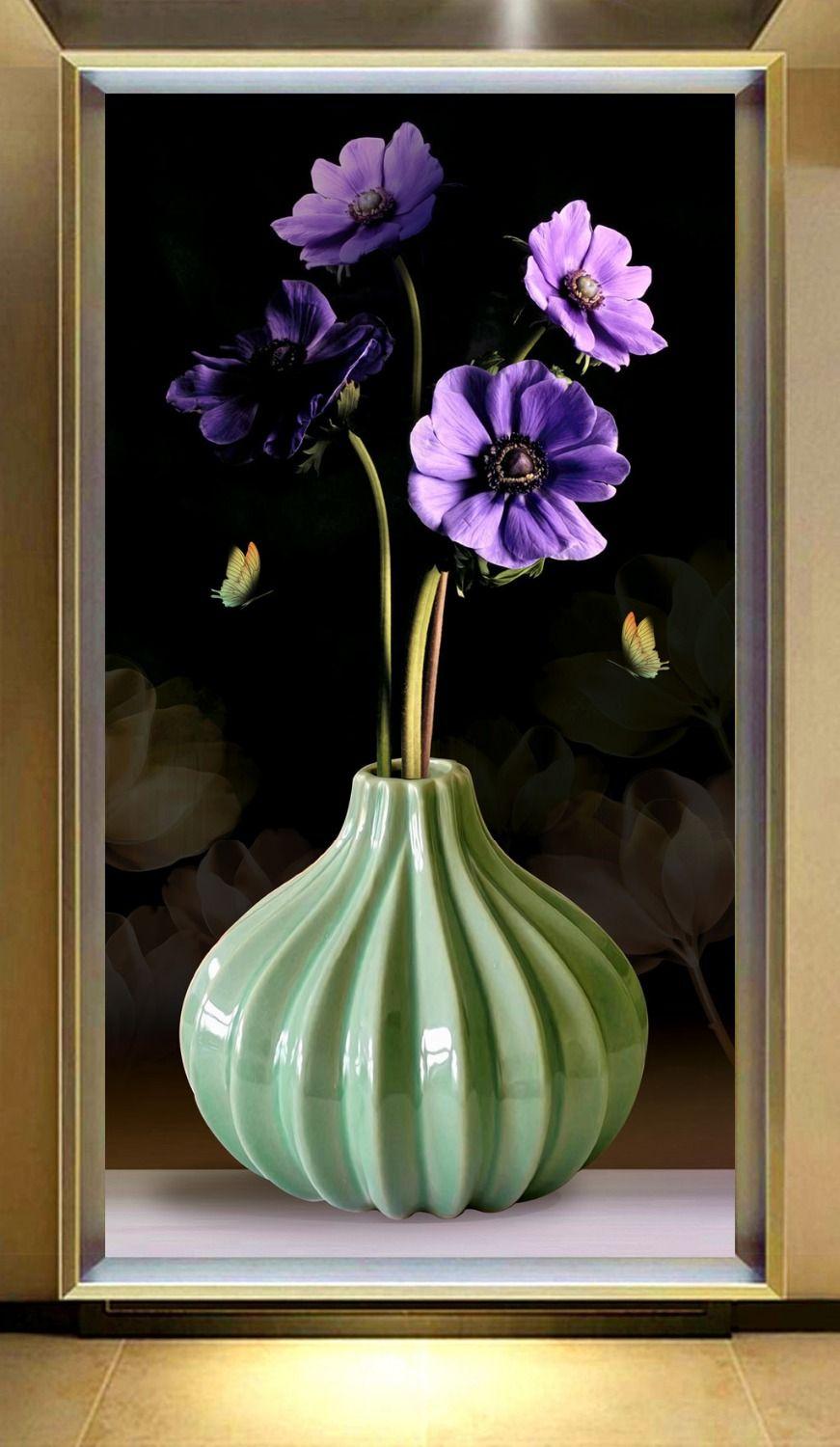 871x1500 Custom 3D Mural Wallpaper Purple Gas To The Jade Vase Beautiful