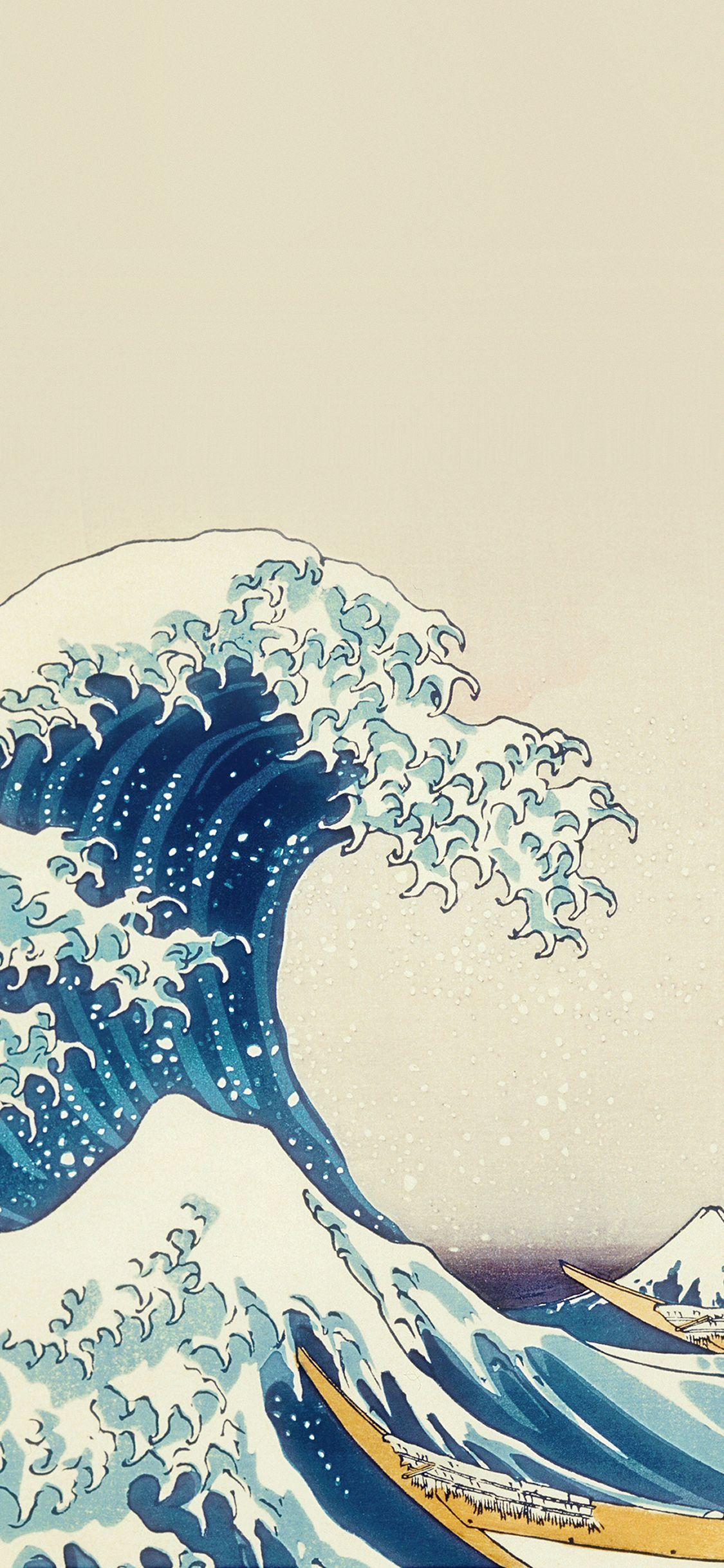 1125x2436 Wave Art Hokusai Japanese Paint Illust Classic