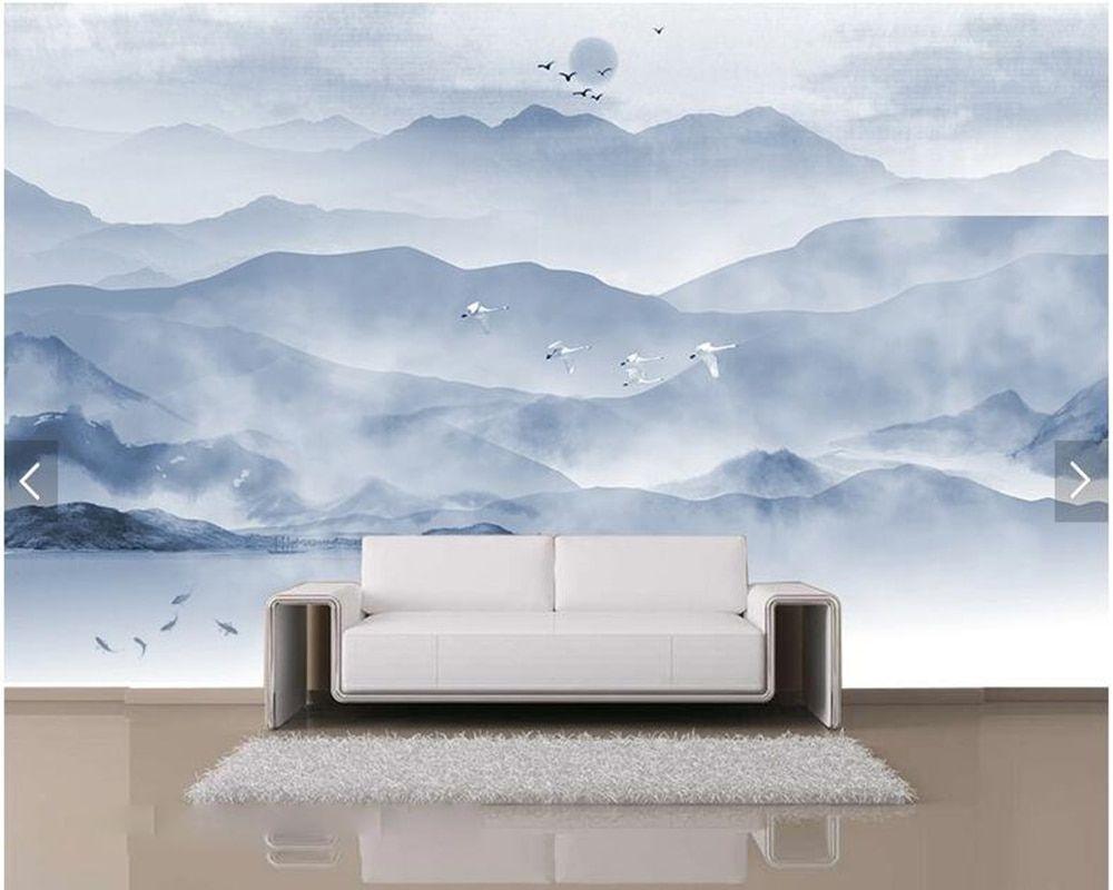 1000x800 Custom Chinese painting wallpaper, Ink mountain and water painting