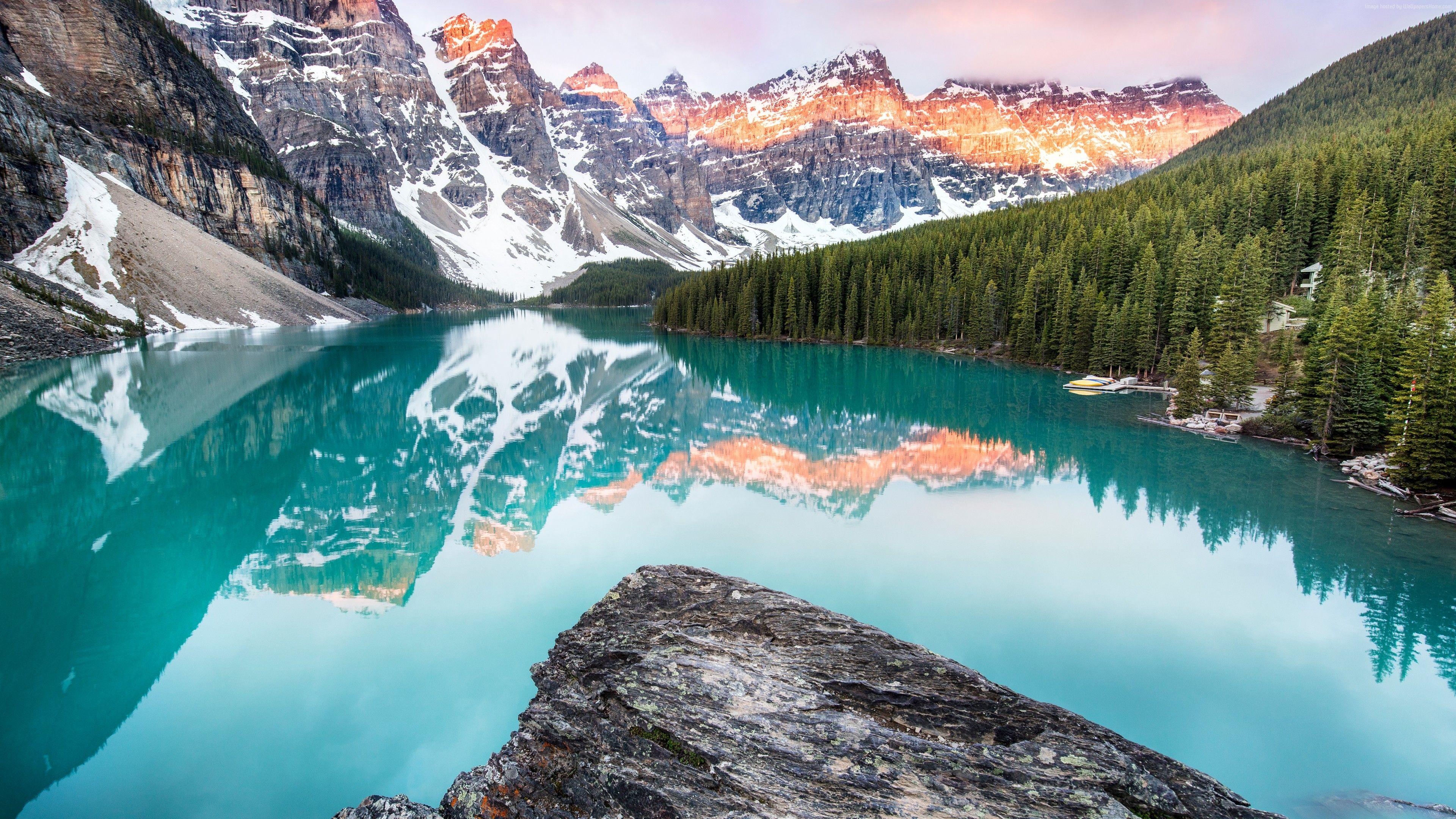 3840x2160 Hình nền Moraine Lake, Banff, Canada, Núi, rừng, 4k, Tải xuống hình nền thiên nhiên - Hình nền 4K có độ phân giải cao