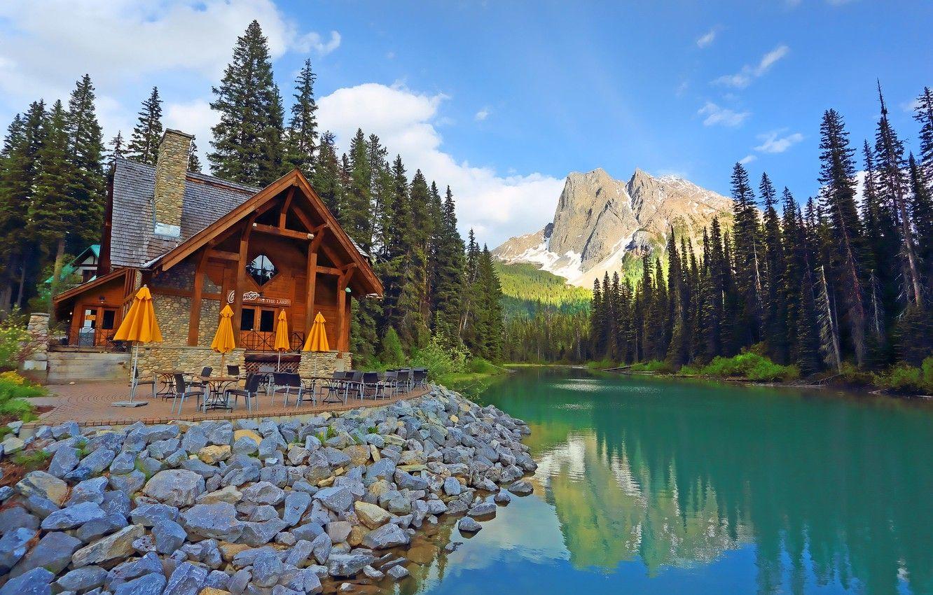 1332x850 Wallpaper forest, trees, mountains, lake, Canada, restaurant
