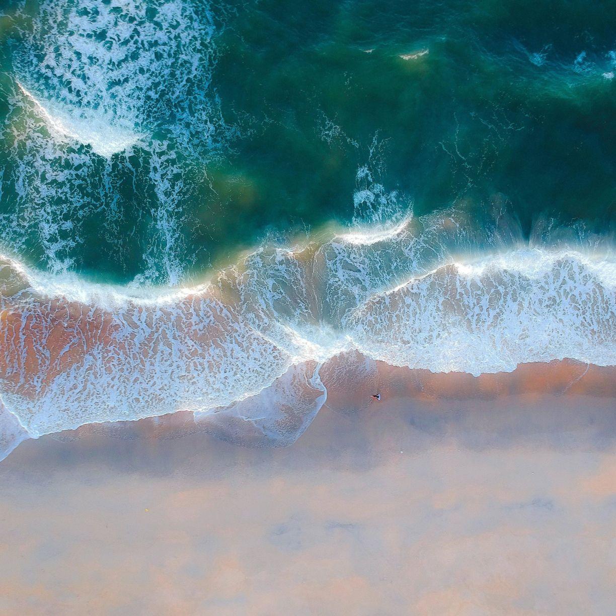 1224x1224 Desktop wallpaper exotic beach, aerial view, green sea waves