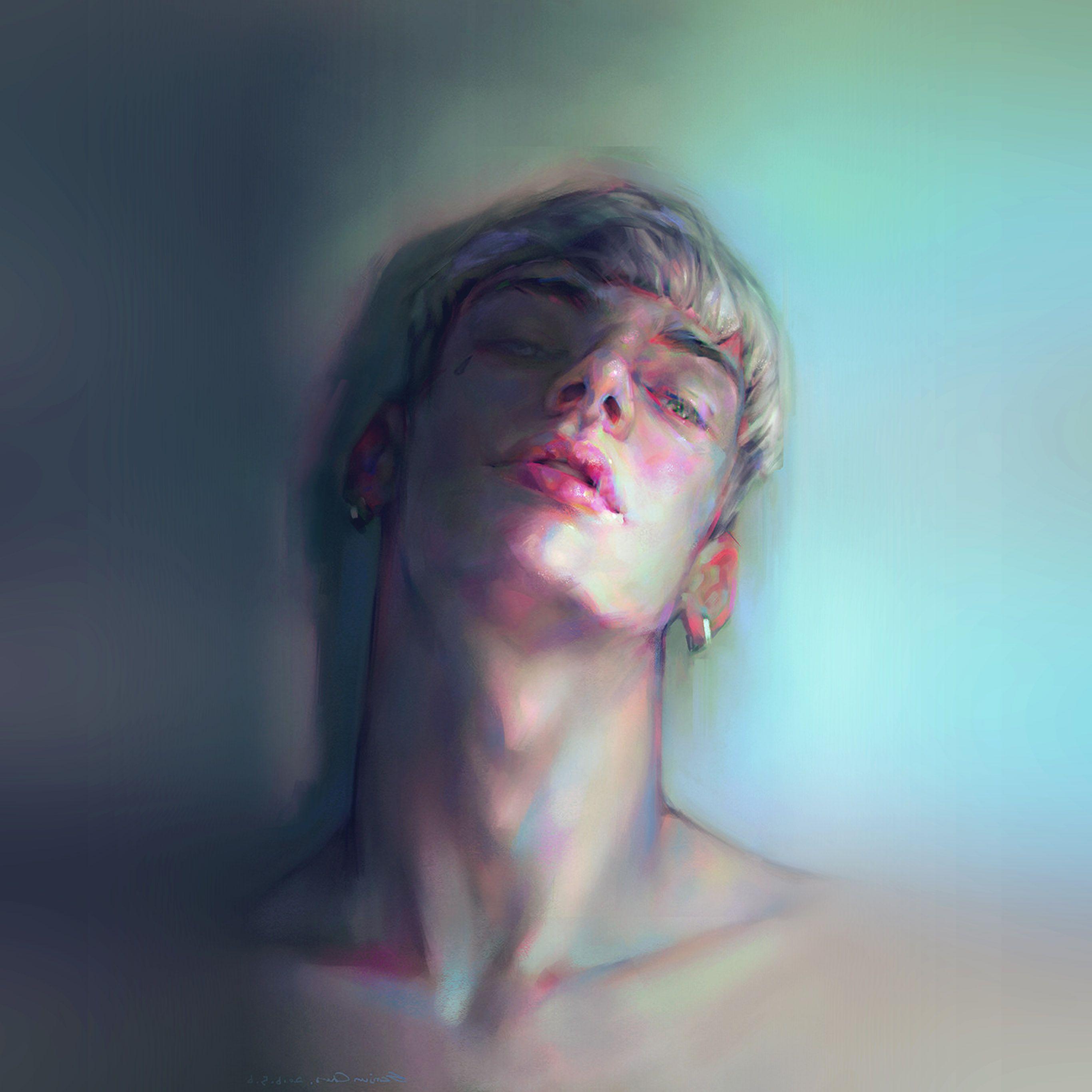 2732x2732 Yanjun Cheng Boy Dark Color Illustration Art Sleep Wallpaper