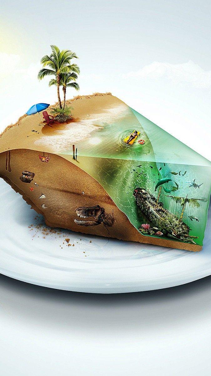 675x1200 Abstract Earth slice in dish amazing creative view wallpaper