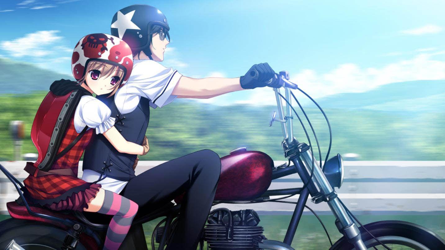 1434x806 Anime Couple Hug Bike Ride Wallpaper
