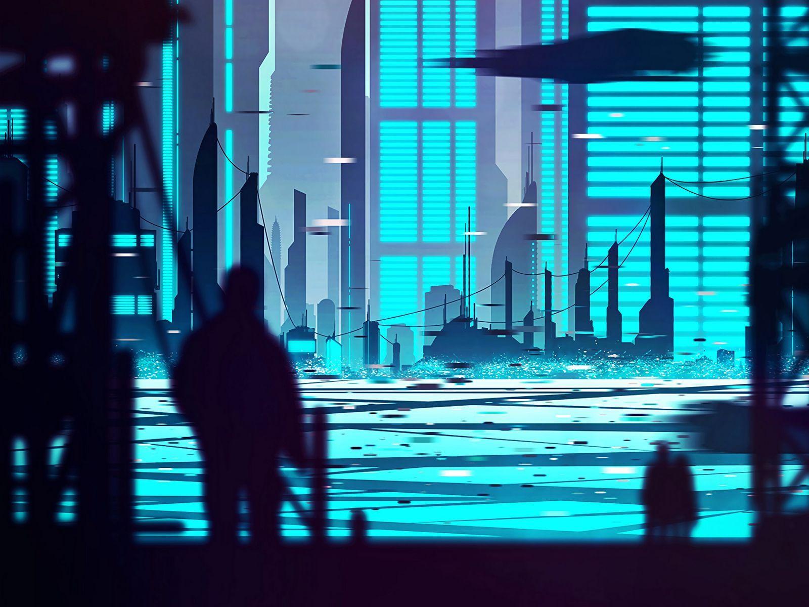 1600x1200 Download wallpaper 1600x1200 city, silhouette, cyberpunk, art