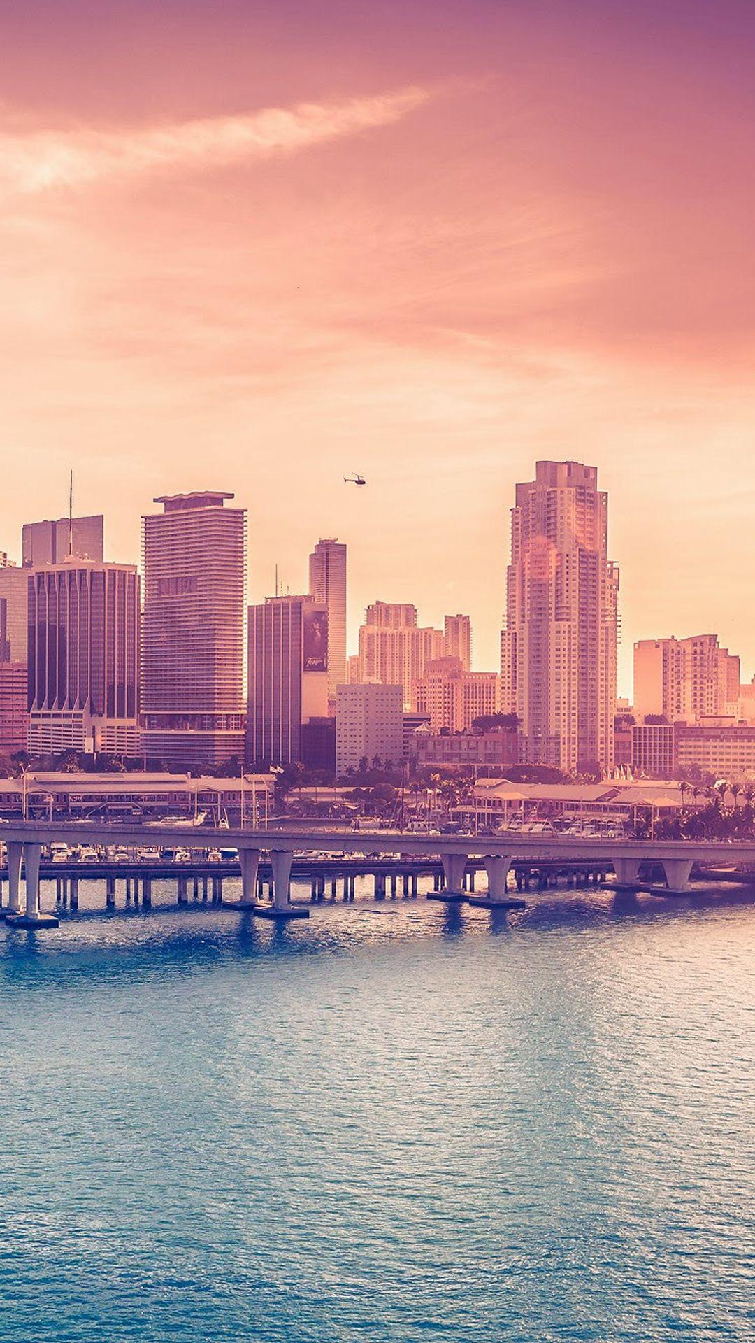 1080x1920 City Skyline Bridge Sunset iOS8 iPhone 8 Wallpaper Free Download