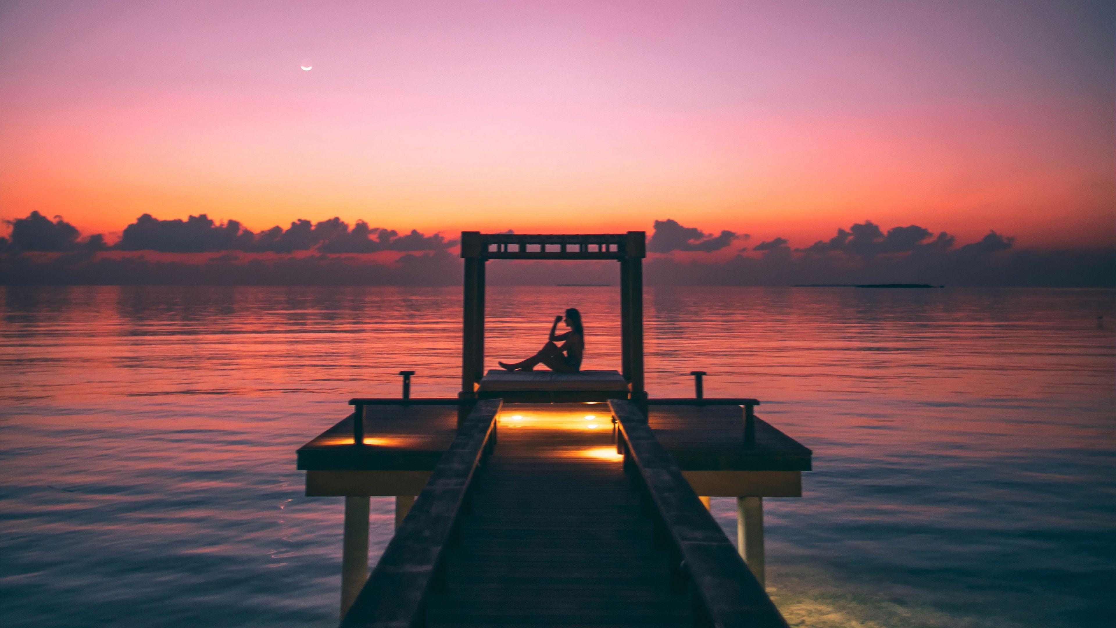 3840x2160 Girl Silhouette Pier 4k, HD Photography, 4k Wallpaper, Image