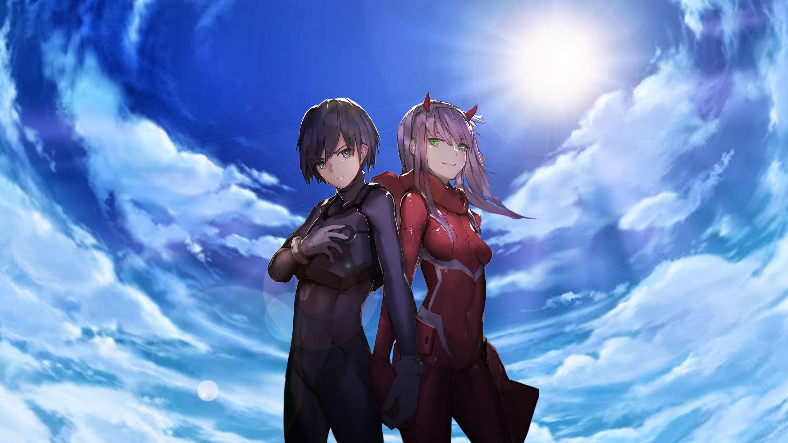 2560x1440 Download 2560x1600 wallpaper hiro and zero two, anime, happy