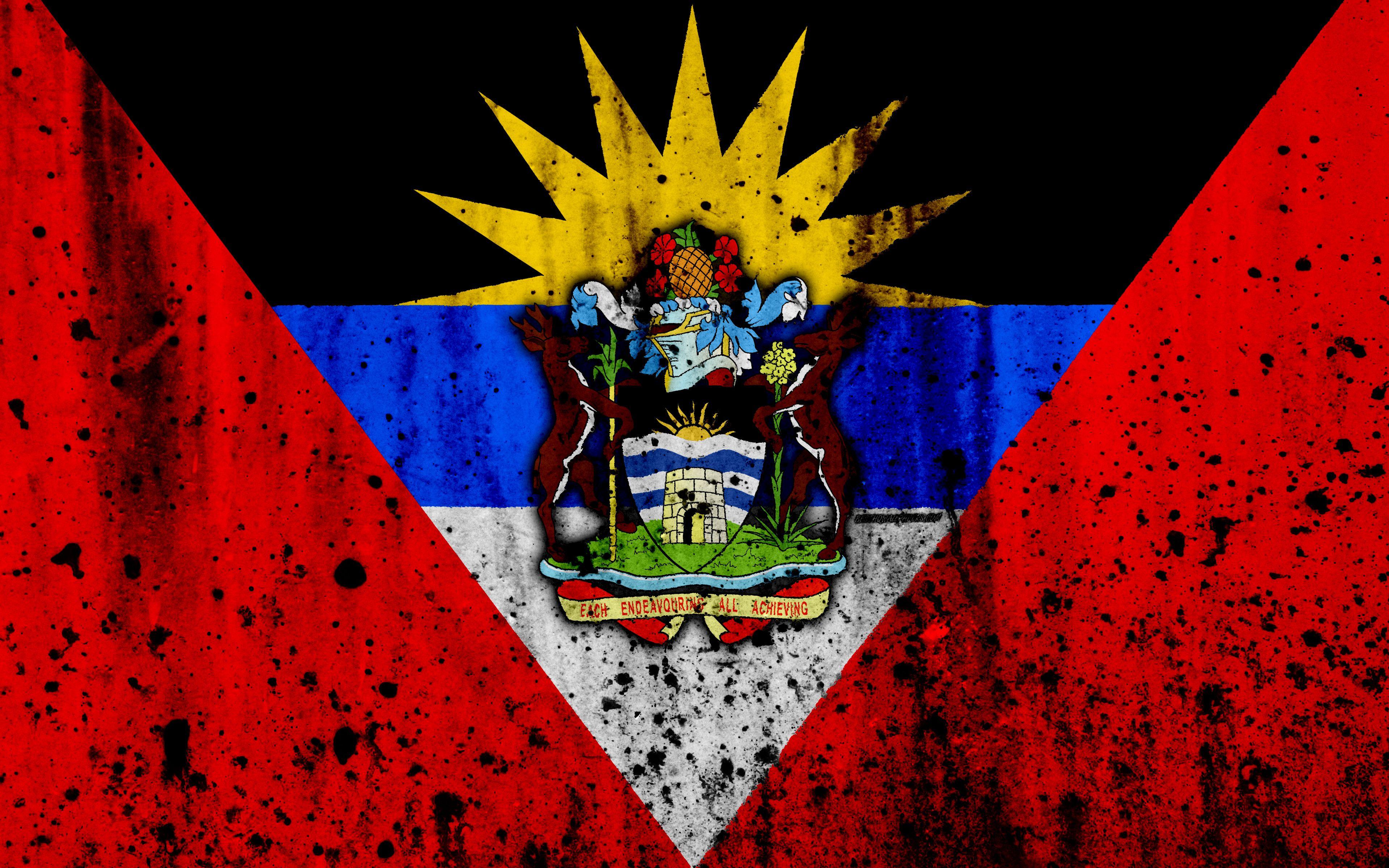 3840x2400 Download wallpaper Antigua and Barbuda flag, 4k, grunge, flag