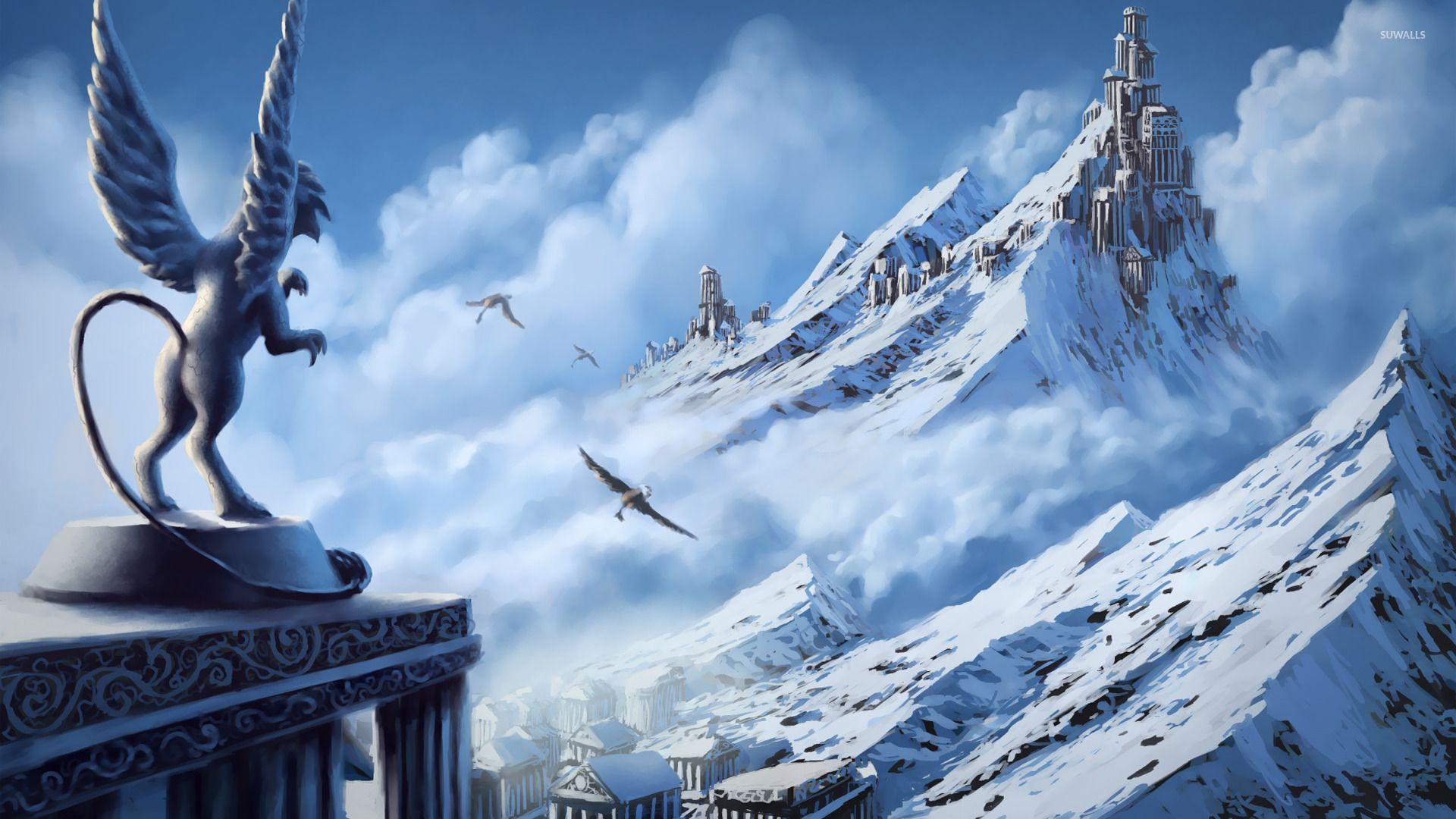 1920x1080 Griffin watching over the castle wallpaper wallpaper