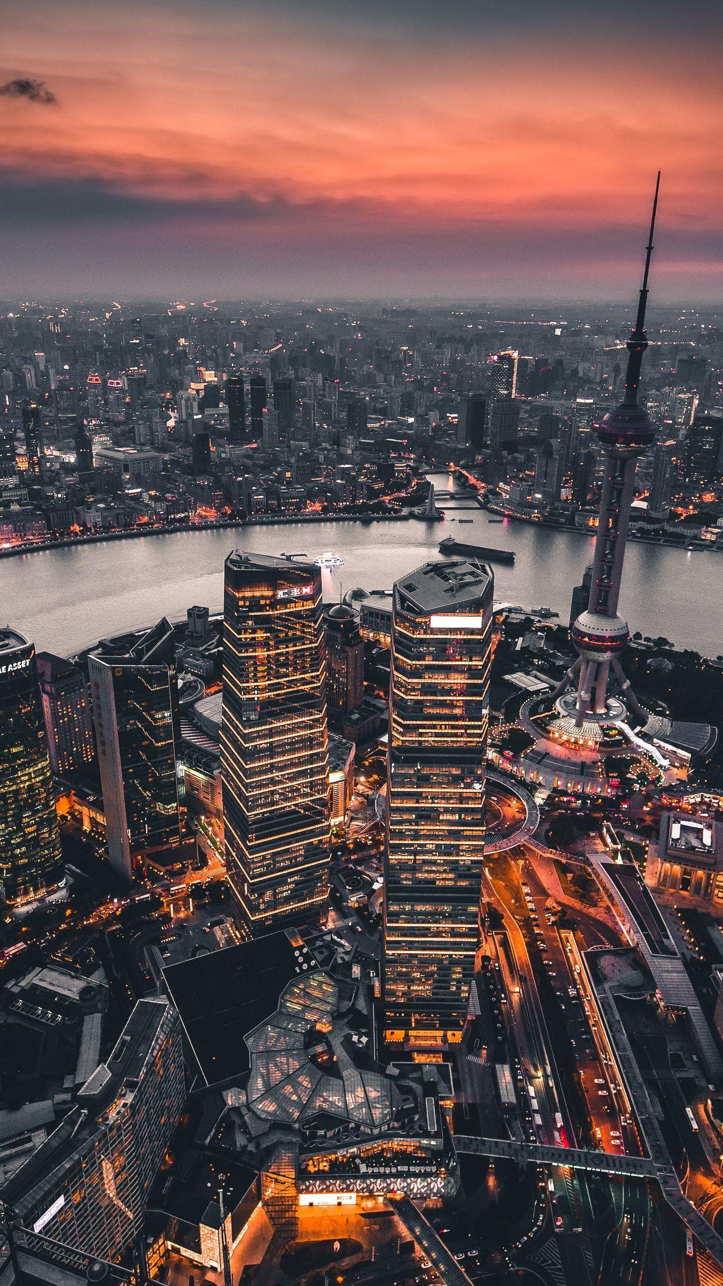 1440x2560 Download wallpaper 1440x2560 night city, aerial view, lights city
