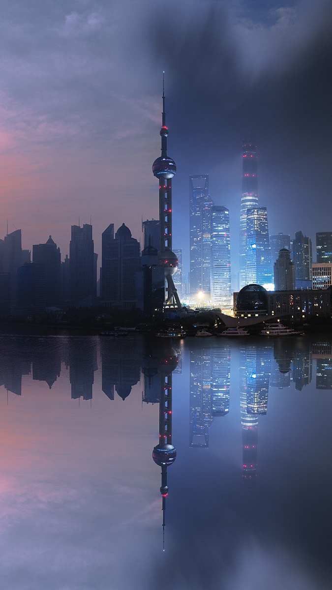 675x1200 Shanghai City Artistic Sunrise and Sunset Wallpaper