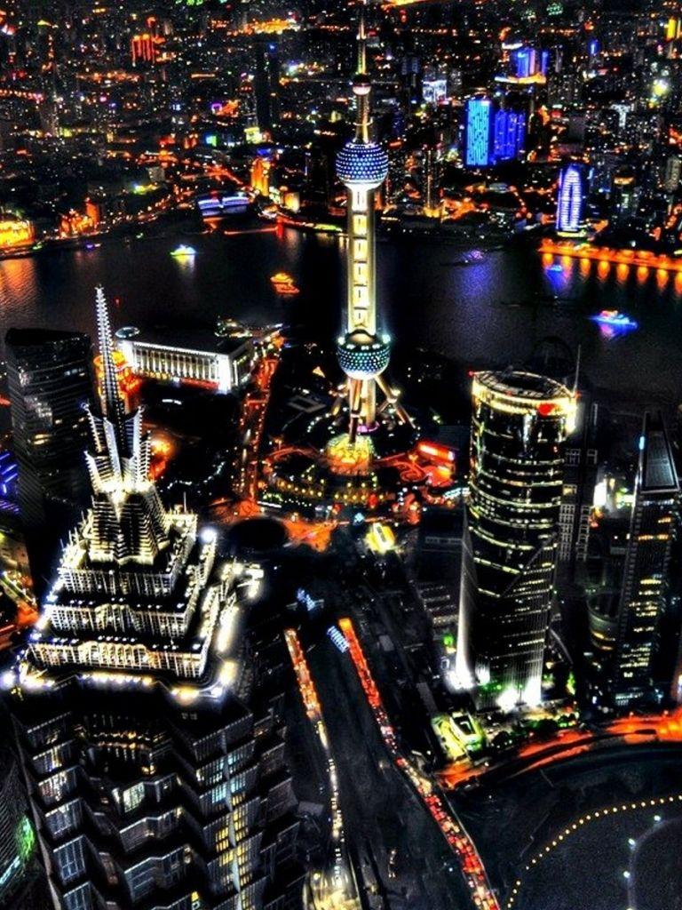768x1024 Free download Pearl and Pudong Shanghai night view Wallpaper