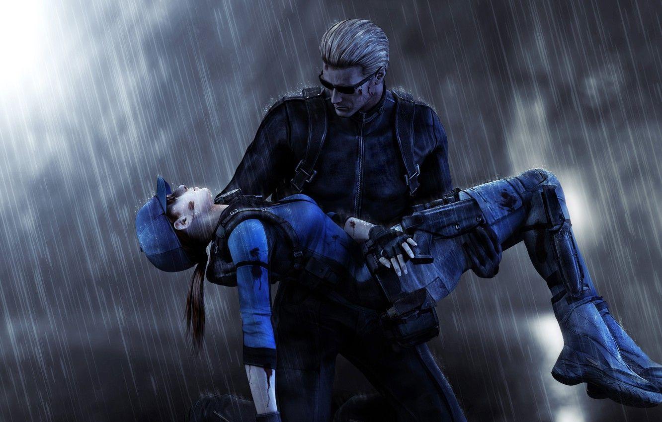 1332x850 Wallpaper rain, fanart, Jill Valentine, Resident Evil Albert