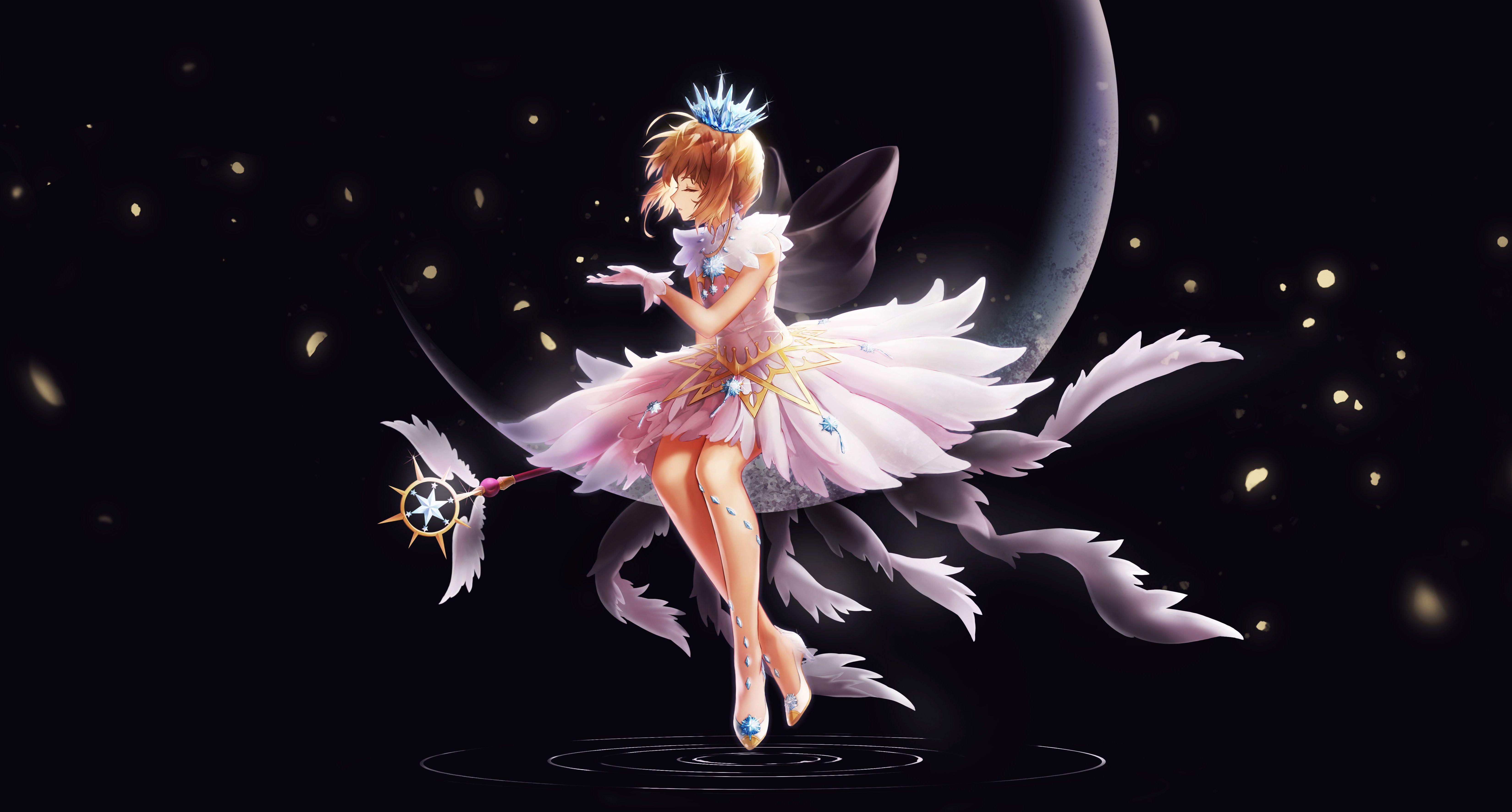 6599x3543 Wallpaper Cardcaptor Sakura, Anime girl, Dark background, Angel