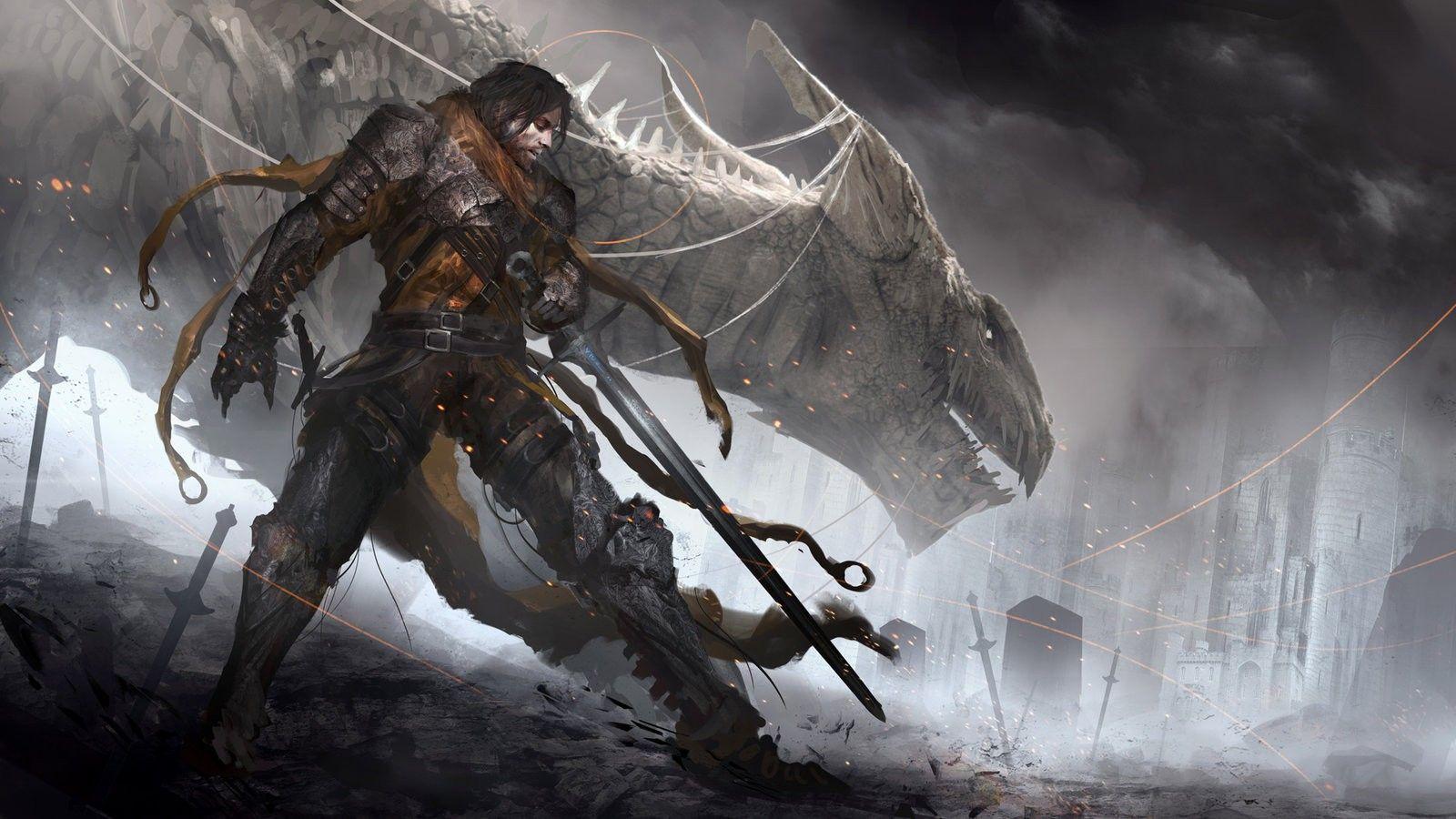 1600x900 dragon, Warrior, Sword Wallpaper HD / Desktop and Mobile Background