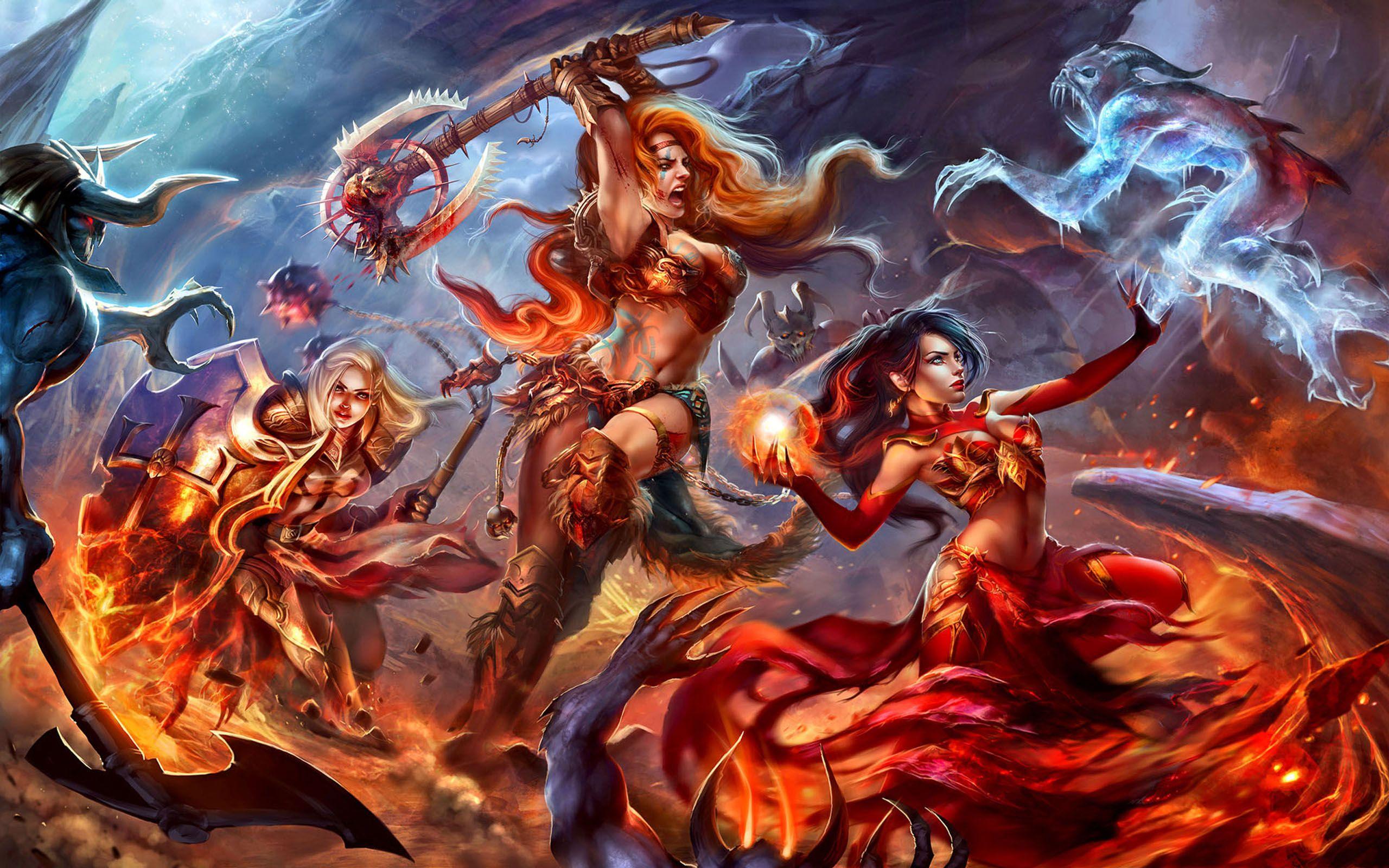 2560x1600 Diablo3 FanArt Battle with demons Three beautiful Sisters