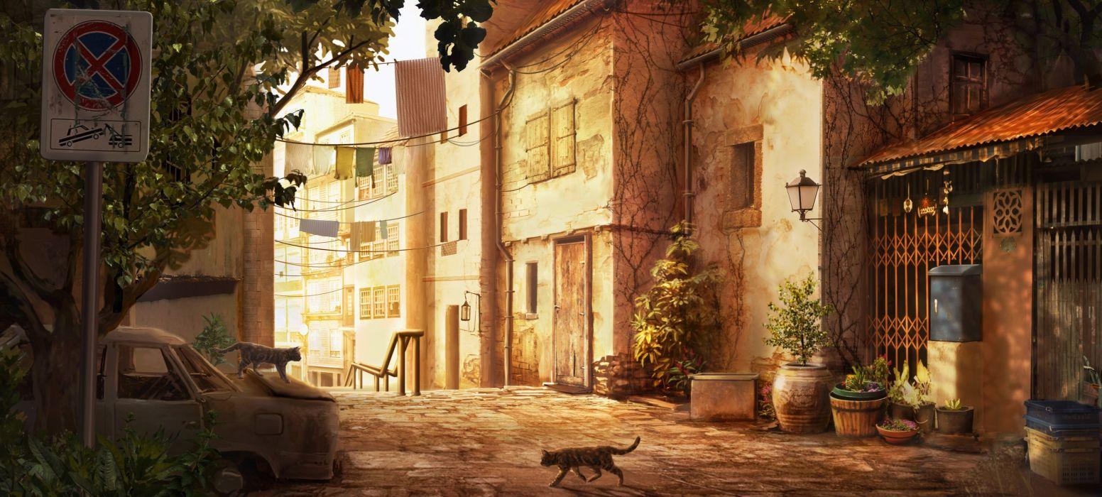 1552x700 The Yard In Old Town Original Fantasy Street Cat Lamb Tree