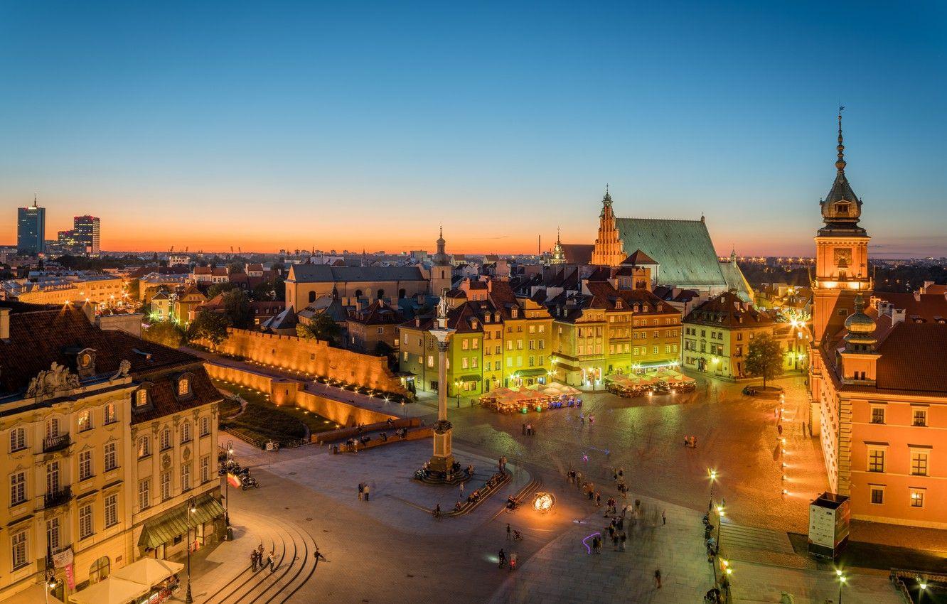 1332x850 Wallpaper lights, building, the evening, area, Poland, Warsaw, old town, Old Town, Warsaw image for desktop, section город