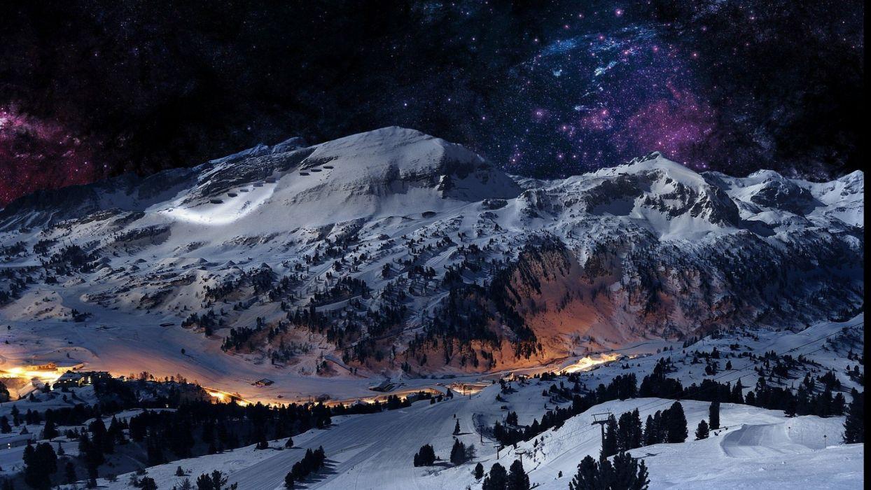 1244x700 Beautiful Winter Mountain Star Tree Wallpaperx1080