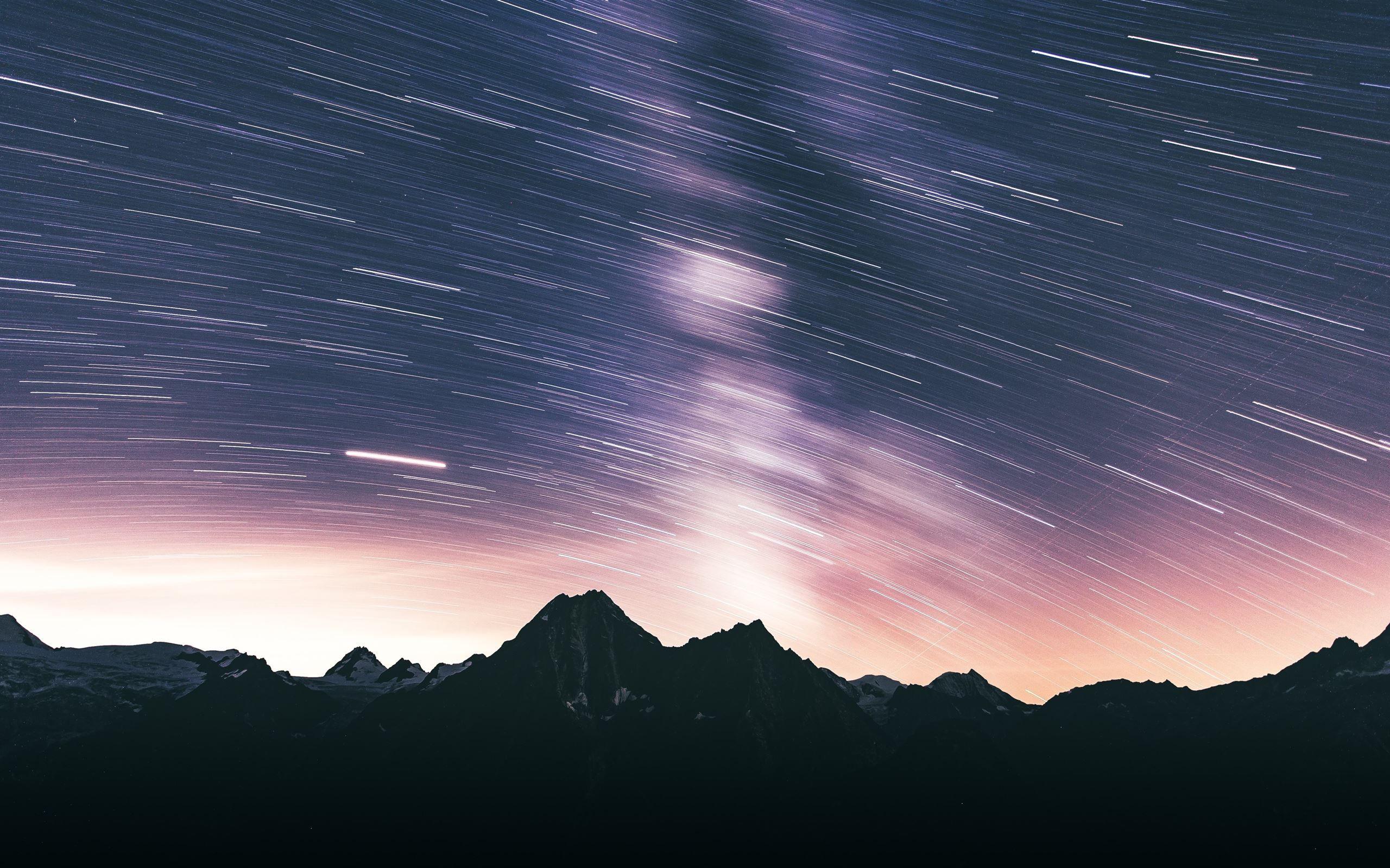 2560x1600 stars and mountains during night MacBook Air Wallpaper Download
