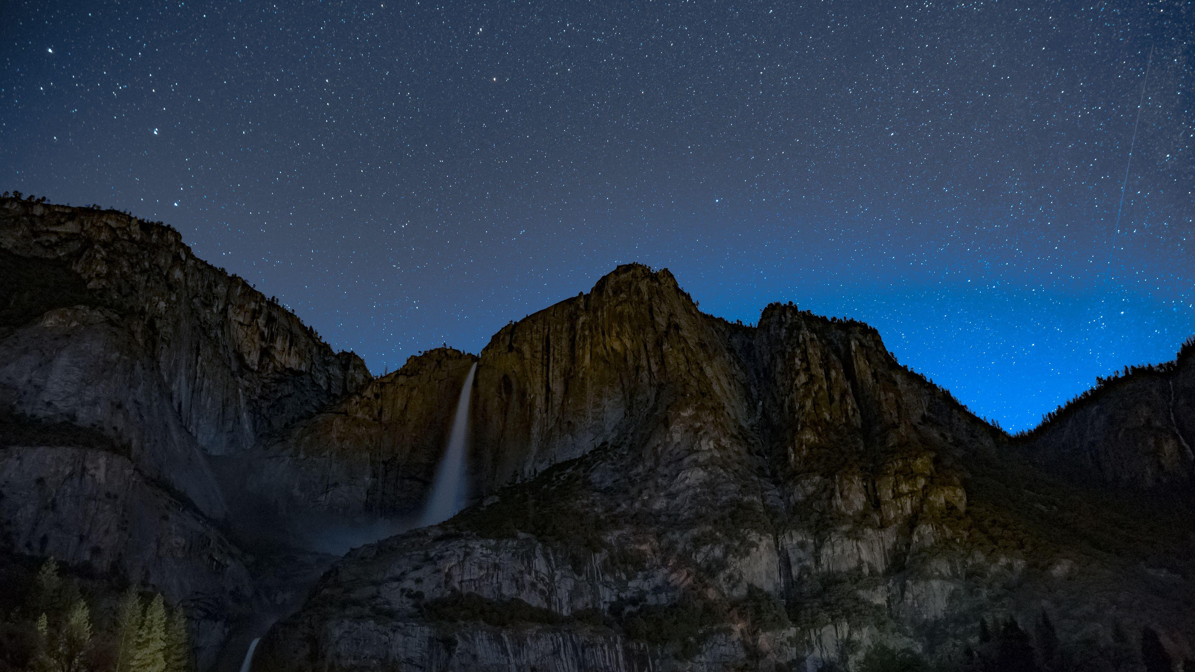 3840x2160 Wallpaper 4k Rocks Glow Mountains Sky Full Of Stars 4k 4k