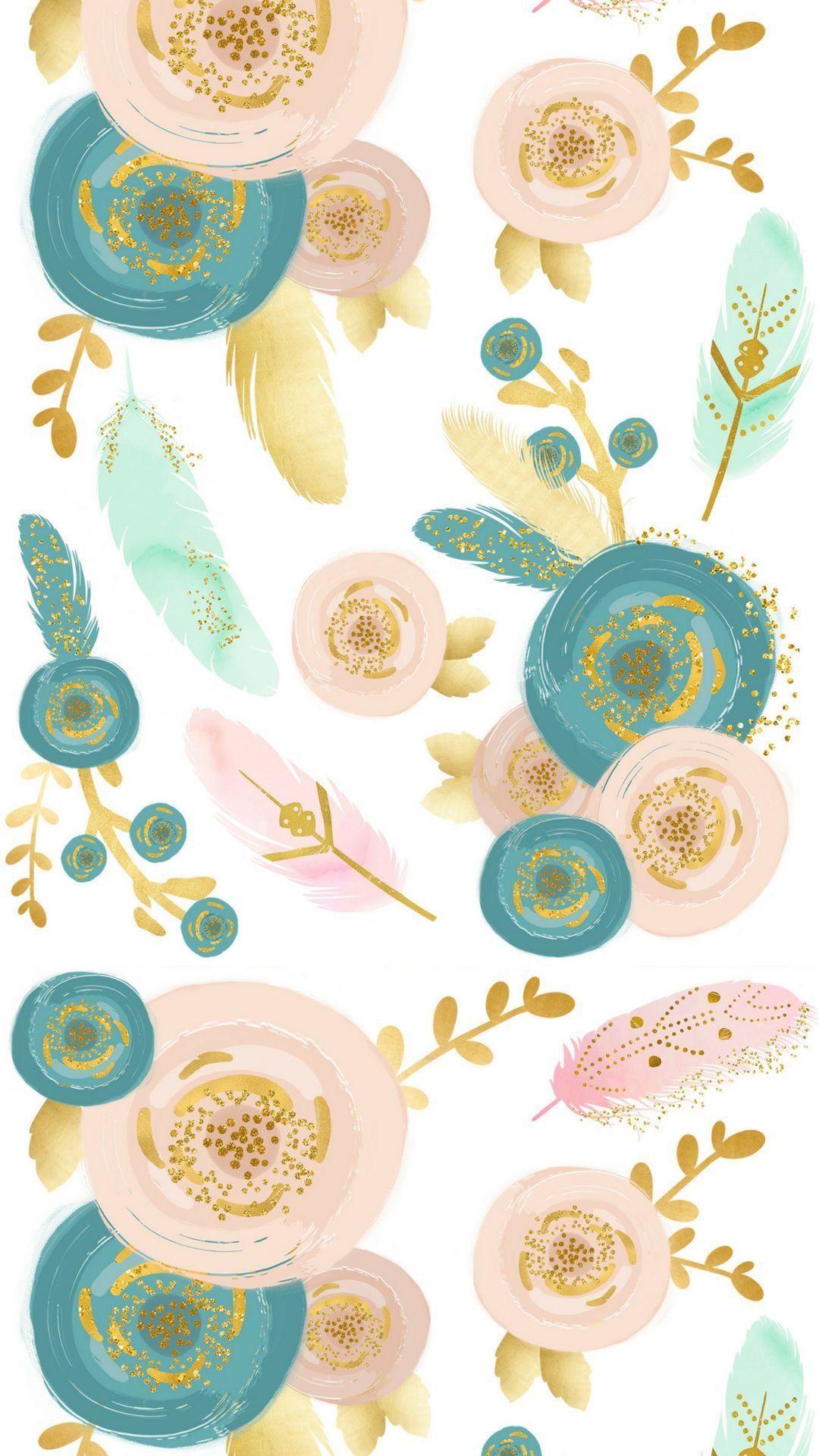 1080x1920 Floral print with gold accents. Gold wallpaper iphone, Phone