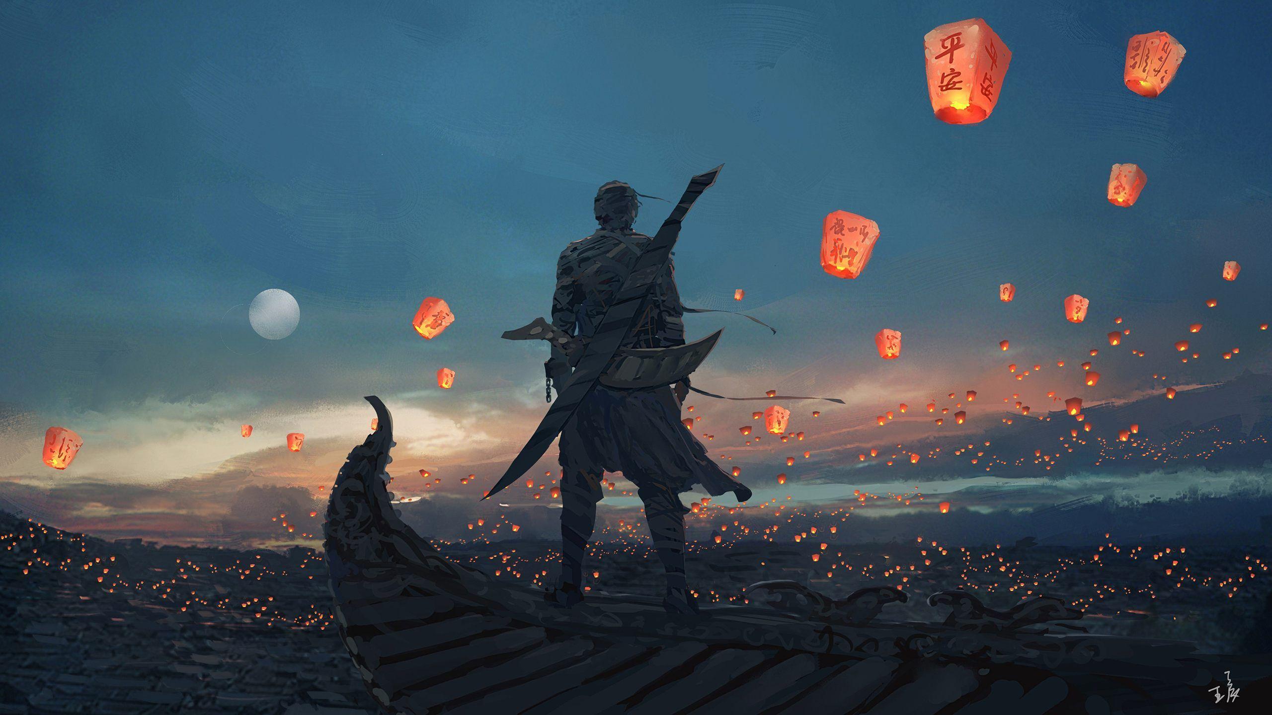 2560x1440 Sky Lanterns Art Wallpaper for desktop & mobile in high resolution