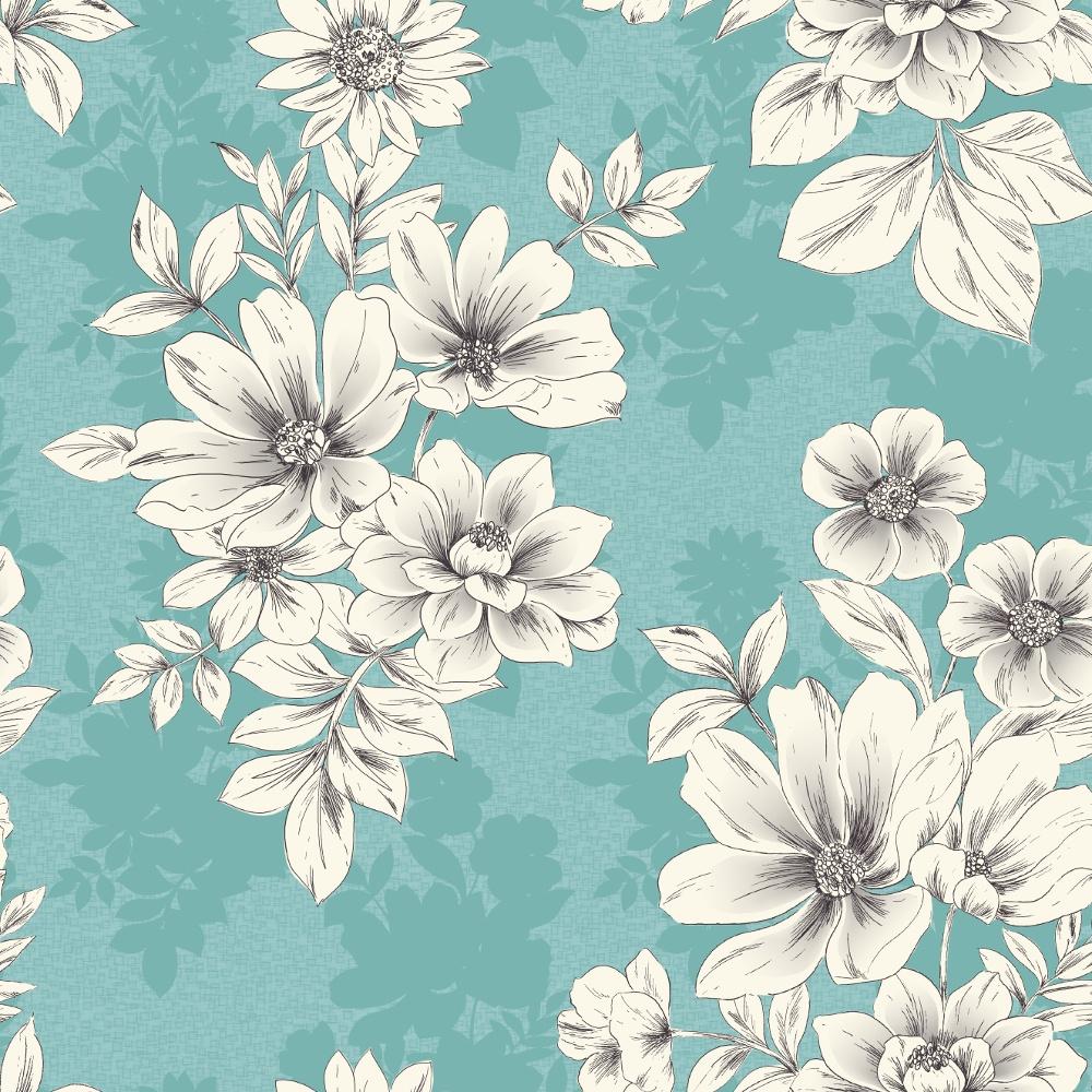 299924111  Ostanskar Turquoise Retro Floral Wallpaper  by AStreet Prints