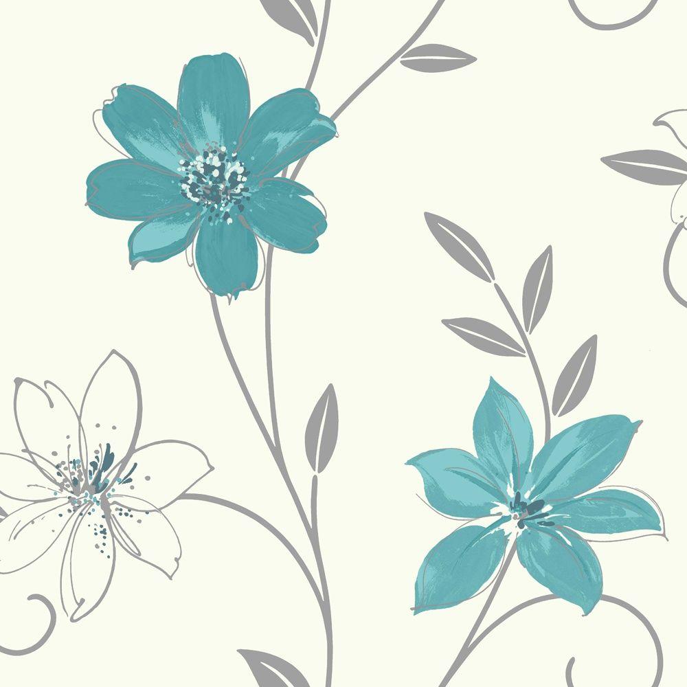 Vintage Floral Wallpaper Soft Teal  Decorating Centre Online