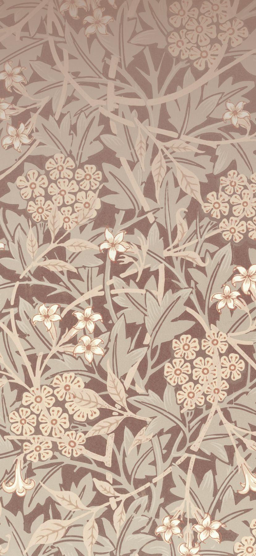 828x1792 Jasmine Brown by William Morris Vintage Floral Wallpaper