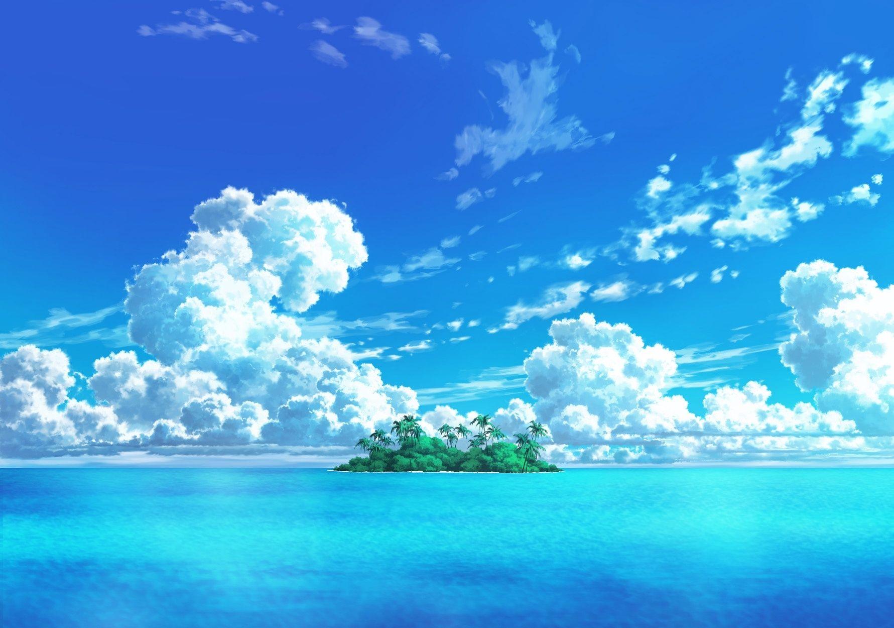 1781x1250 Anime Island Ocean Clouds Sky wallpaperx1250