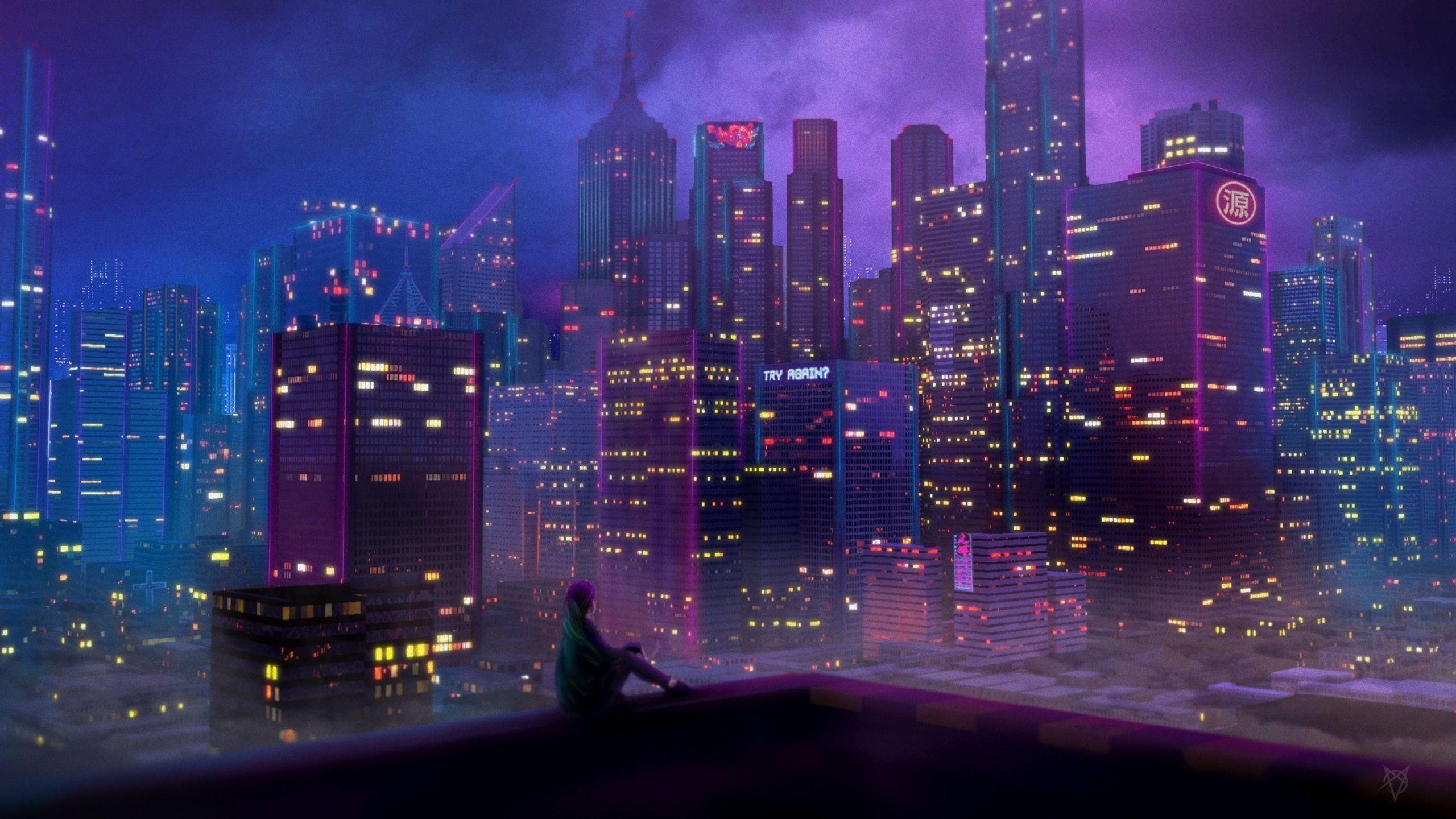 2560x1440 Night City Anime Background Wallpaper & Background Download