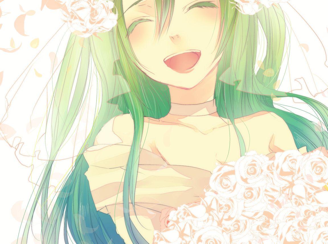 1152x855 close flowers hatsune miku inago vocaloid wedding dress