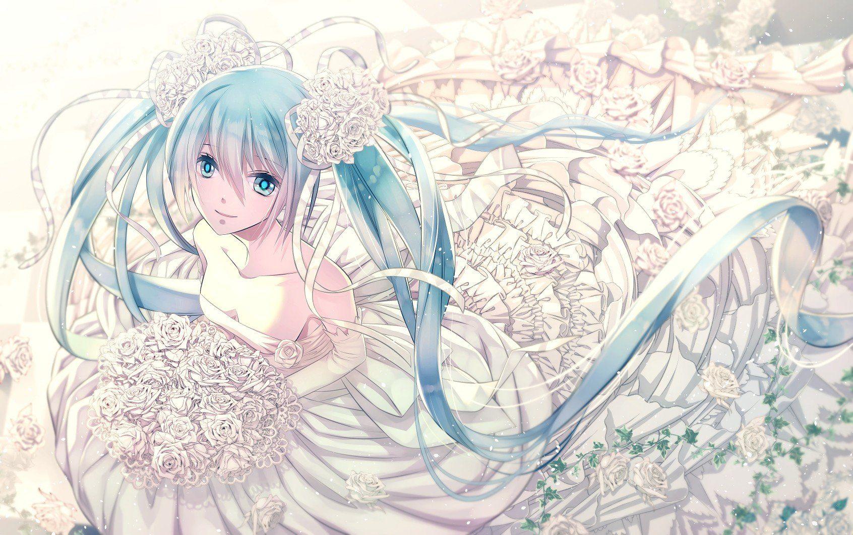 1692x1062 Vocaloid, Hatsune Miku, Long hair, Twintails, Wedding dress, White