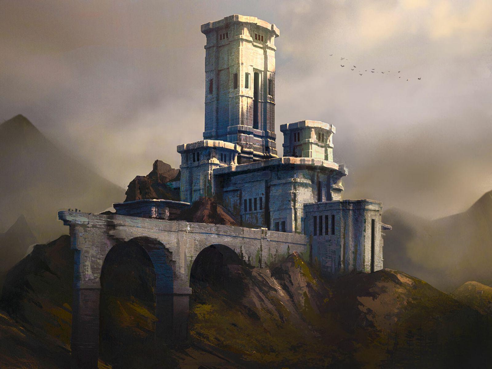 1600x1200 Download wallpaper 1600x1200 castle, rocks, old, art standard 4:3