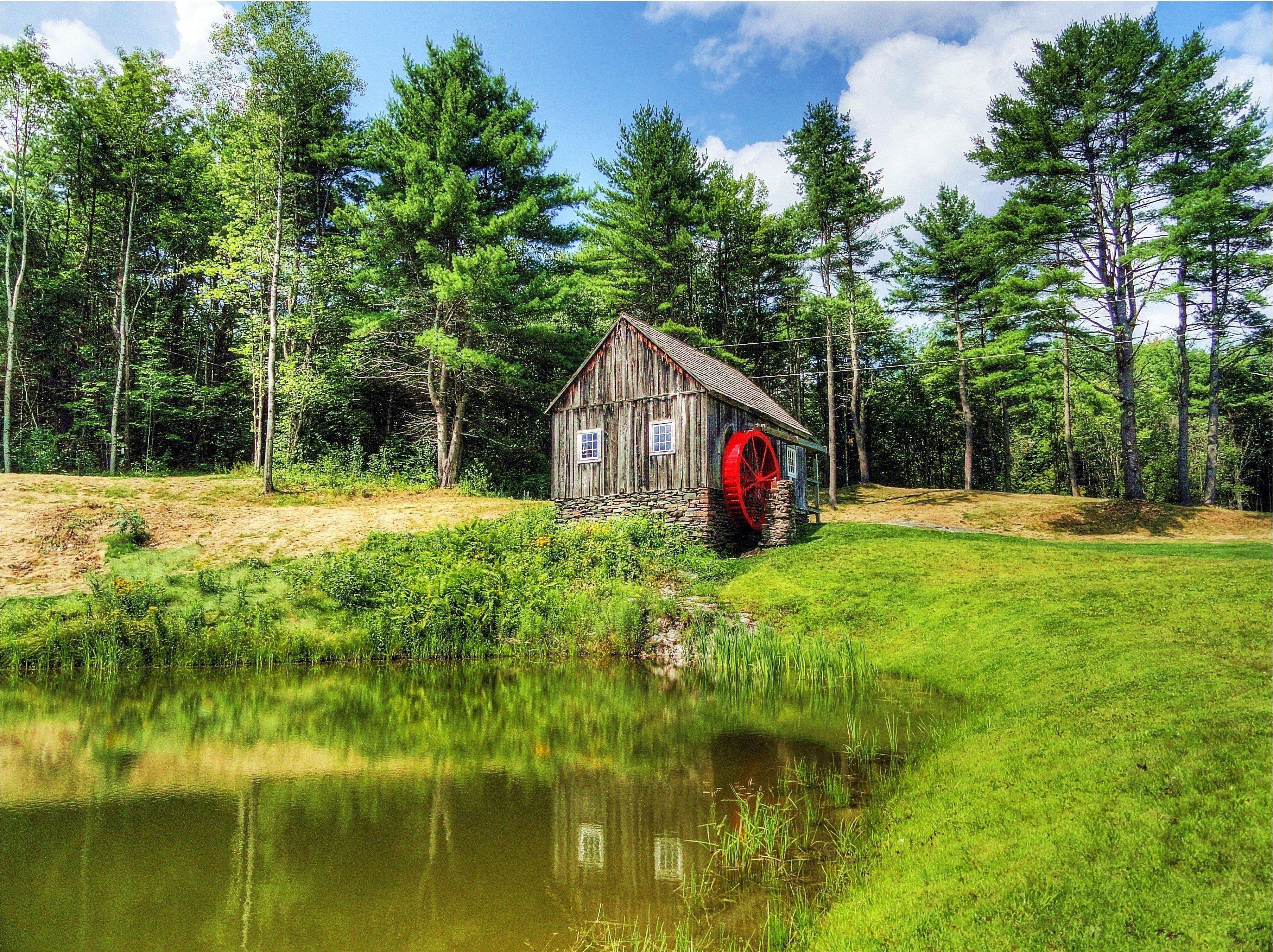 3618x2706 Vermont New England the forest mill pond landscape wallpaper