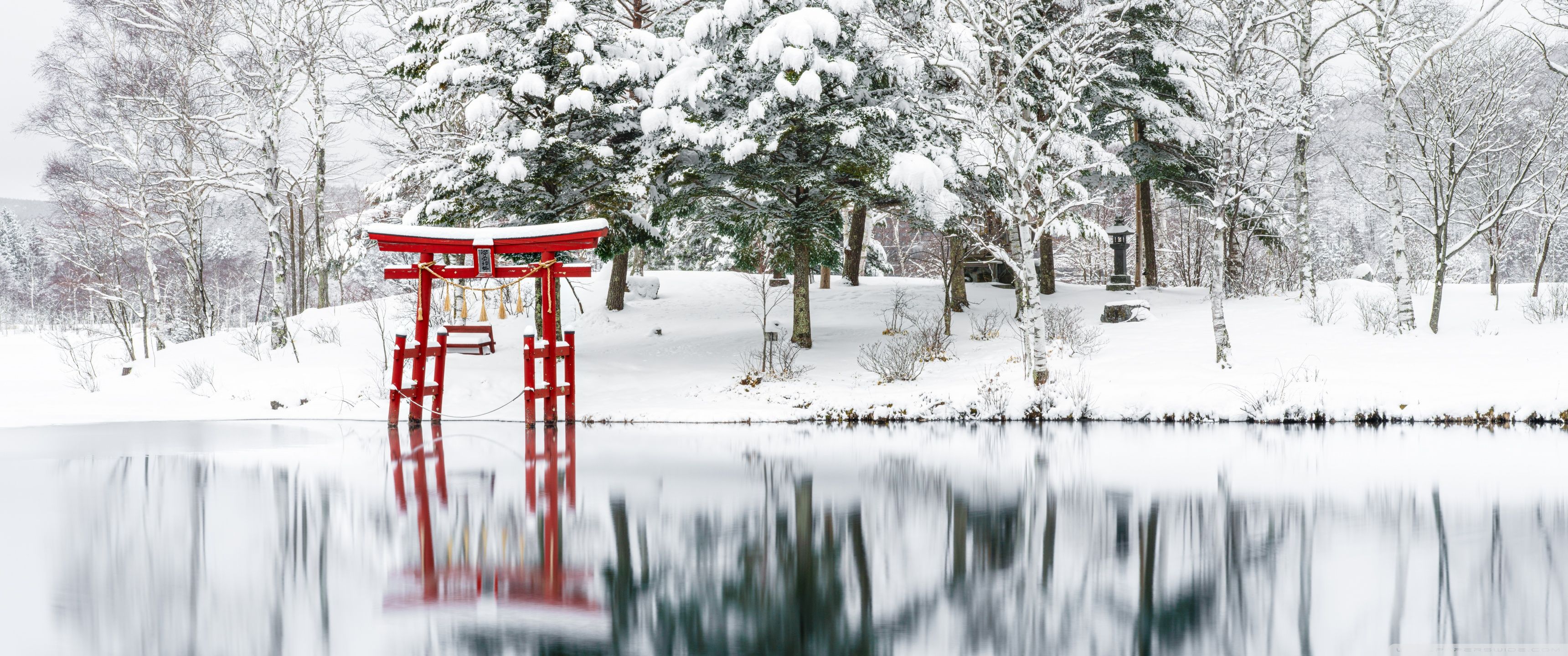3440x1440 Torii Gate, Japan, Tranquility, Winter 4K UHD Wallpaper for UltraHD Desktop and TV : Widescreen and UltraWide Display : Dual Monitor : Smartphone and Tablet Devices