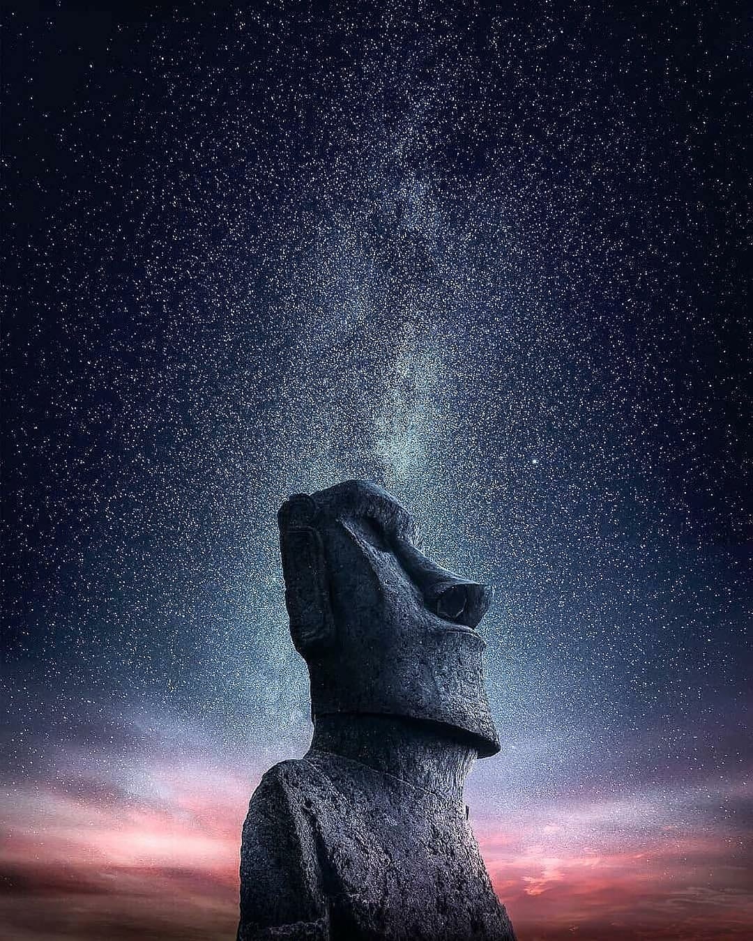 1080x1350 A Moai statue under a blanket of stars