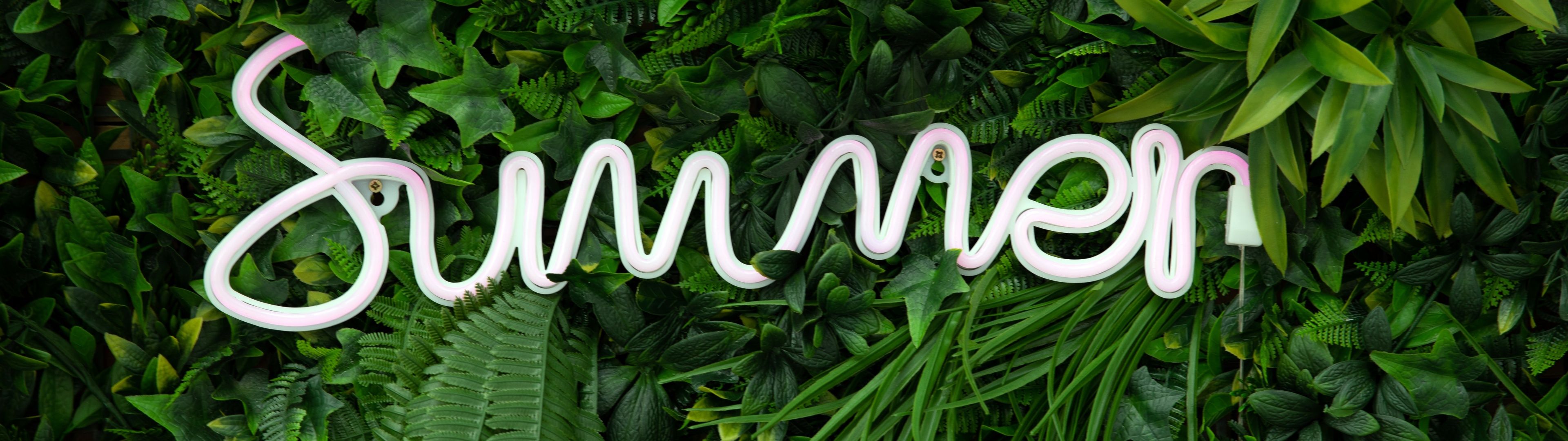 3840x1080 Summer Wallpaper 4K, Neon sign, Green aesthetic