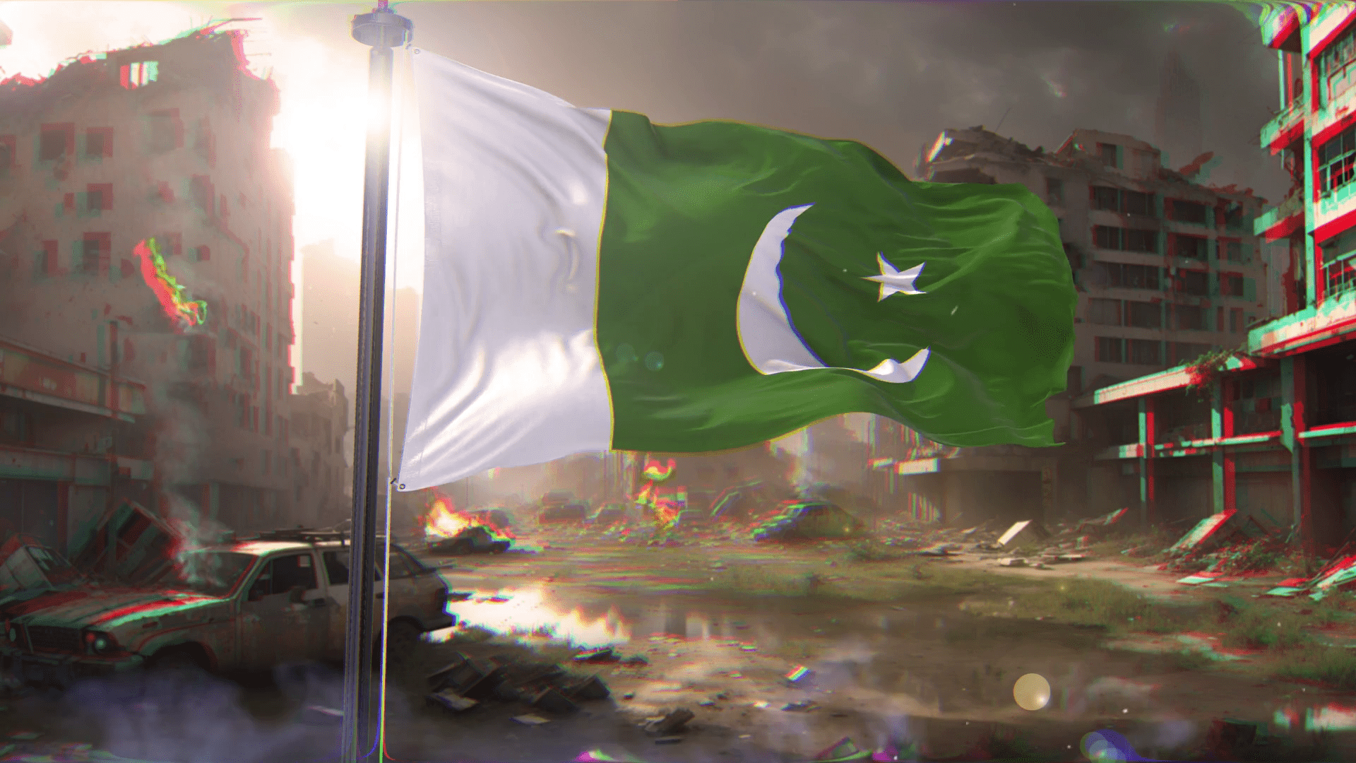 1920x1080 Pakistan Flag And War Background Destroyed Megalopolis