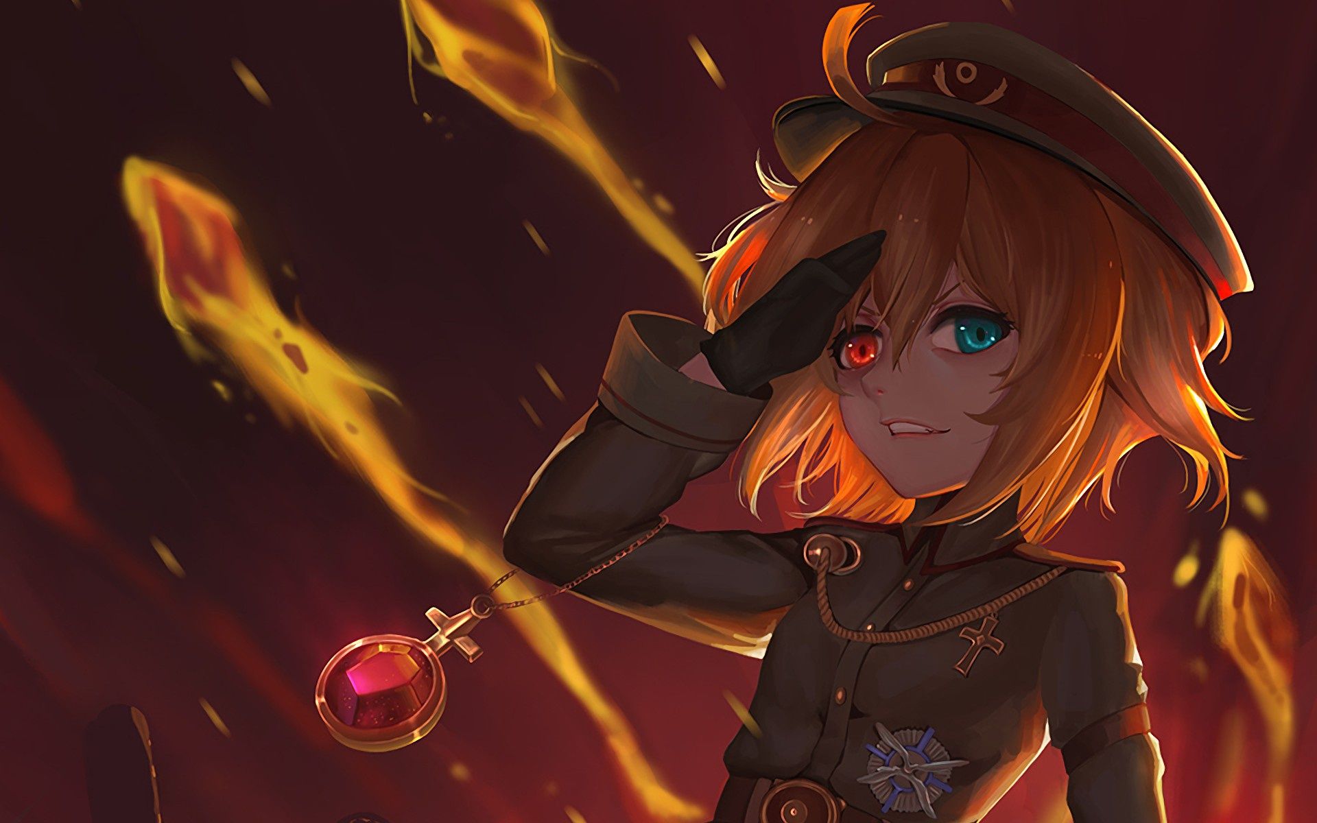 1920x1200 Wallpaper girl, soldier, military, war, eyes, anime, cross, blonde for mobile and desktop, section прочее, resolution 1920x1200