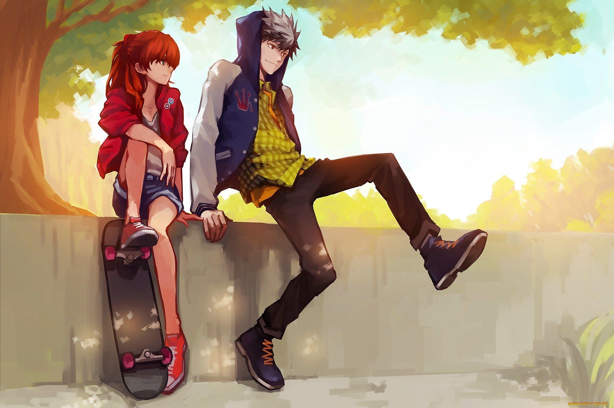 2000x1330 skateboard, Anime, Couple, Summer, Beauty Wallpaper HD / Desktop and Mobile Background
