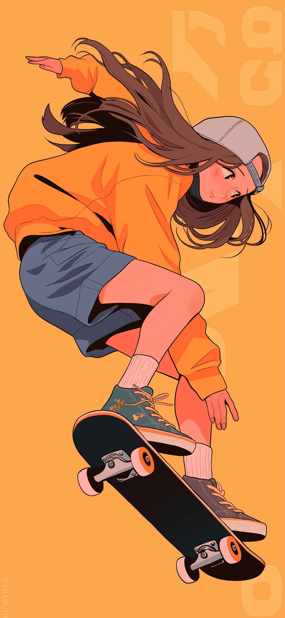 1180x2554 Sunset Skater Girl Anime Style Wallpaper Wallpaper HD