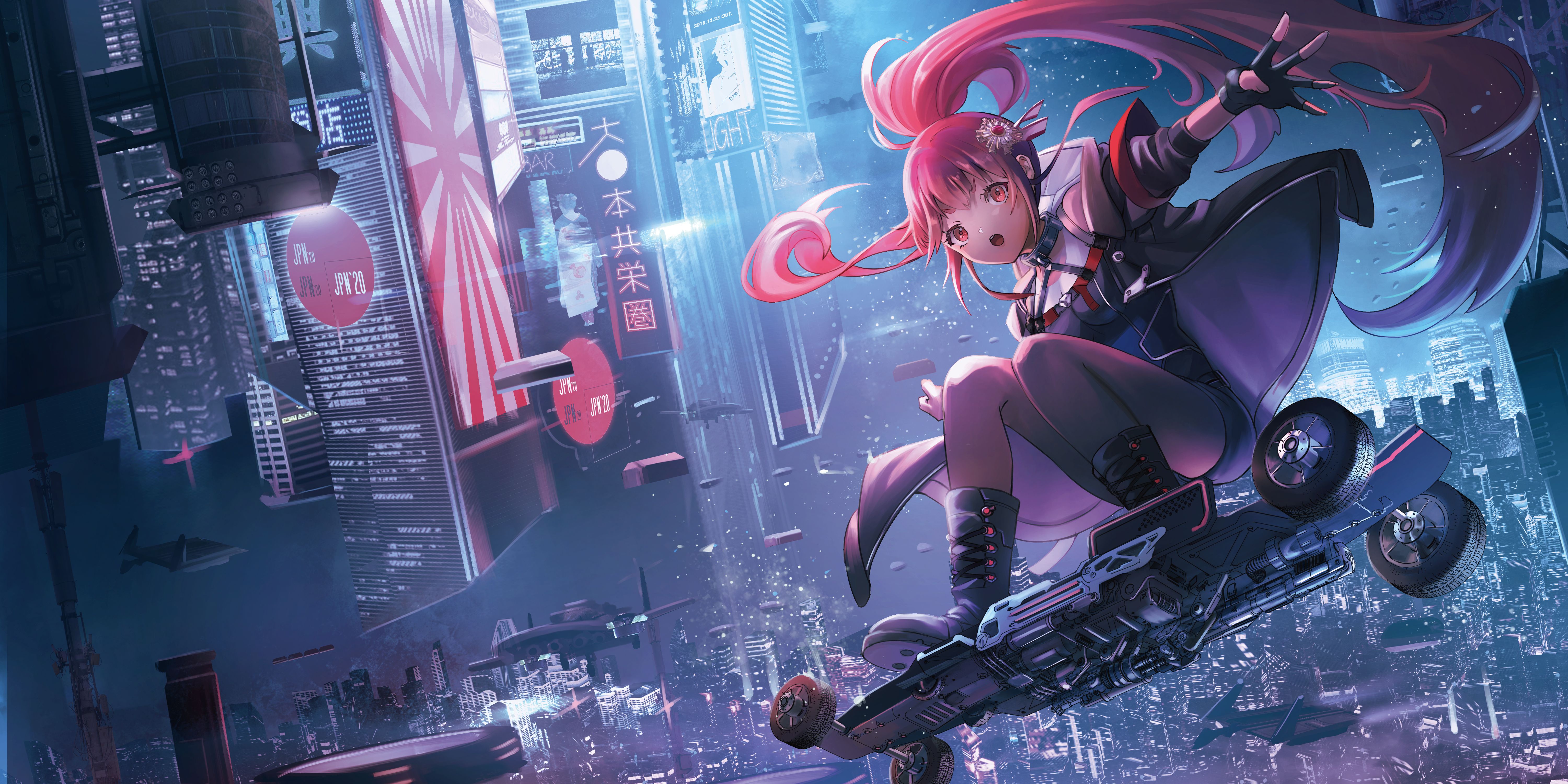 6000x3000 Anime Girl On Skateboard Scifi Wallpaper, HD Anime Wallpaper, 4k Wallpaper , Image, Background, Photos and Picture