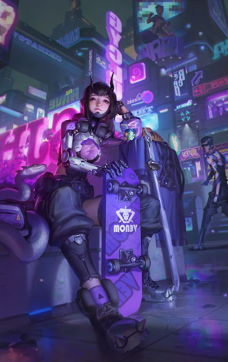 728x1156 HD wallpaper: skateboard, anime girls