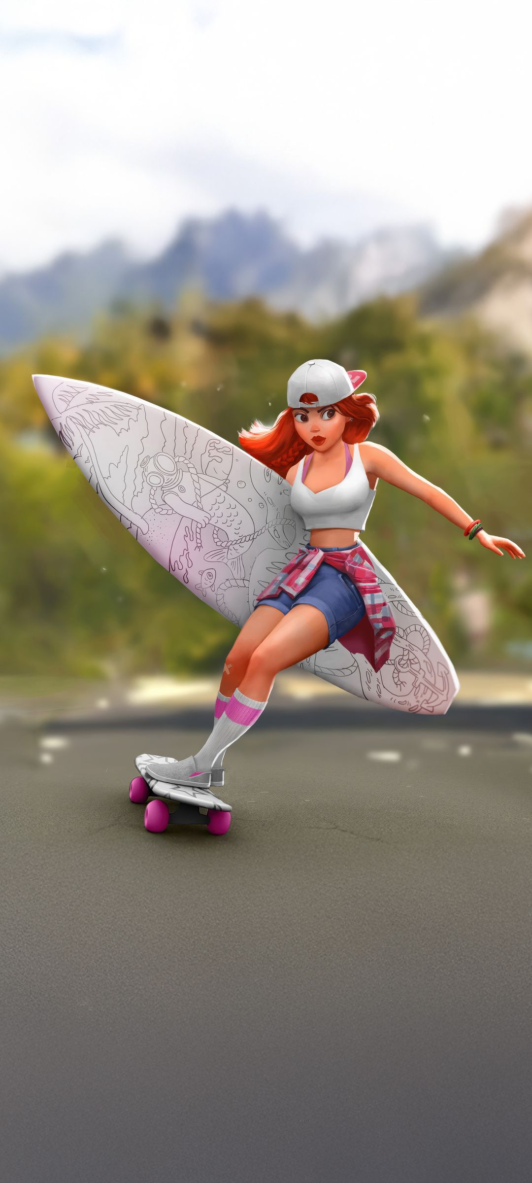 1080x2400 Young Anime Girl Rolling On Skateboard Google Pixel 7 , HD 4k Wallpaper, Image, Background, Photos and Picture